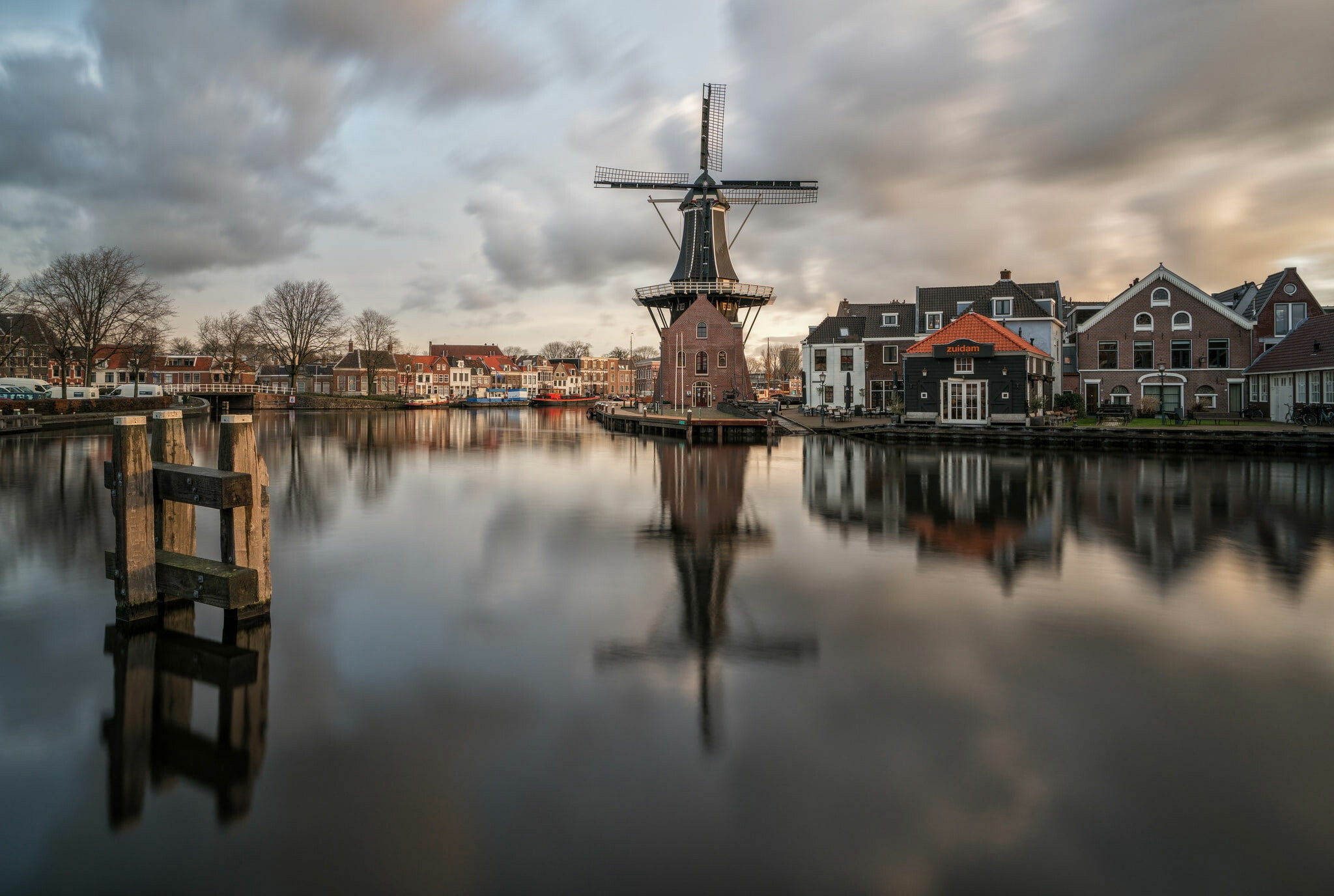 Netherlands: De Adriaan, A distinctive part of the skyline of Haarlem for centuries. 2050x1380 HD Background.