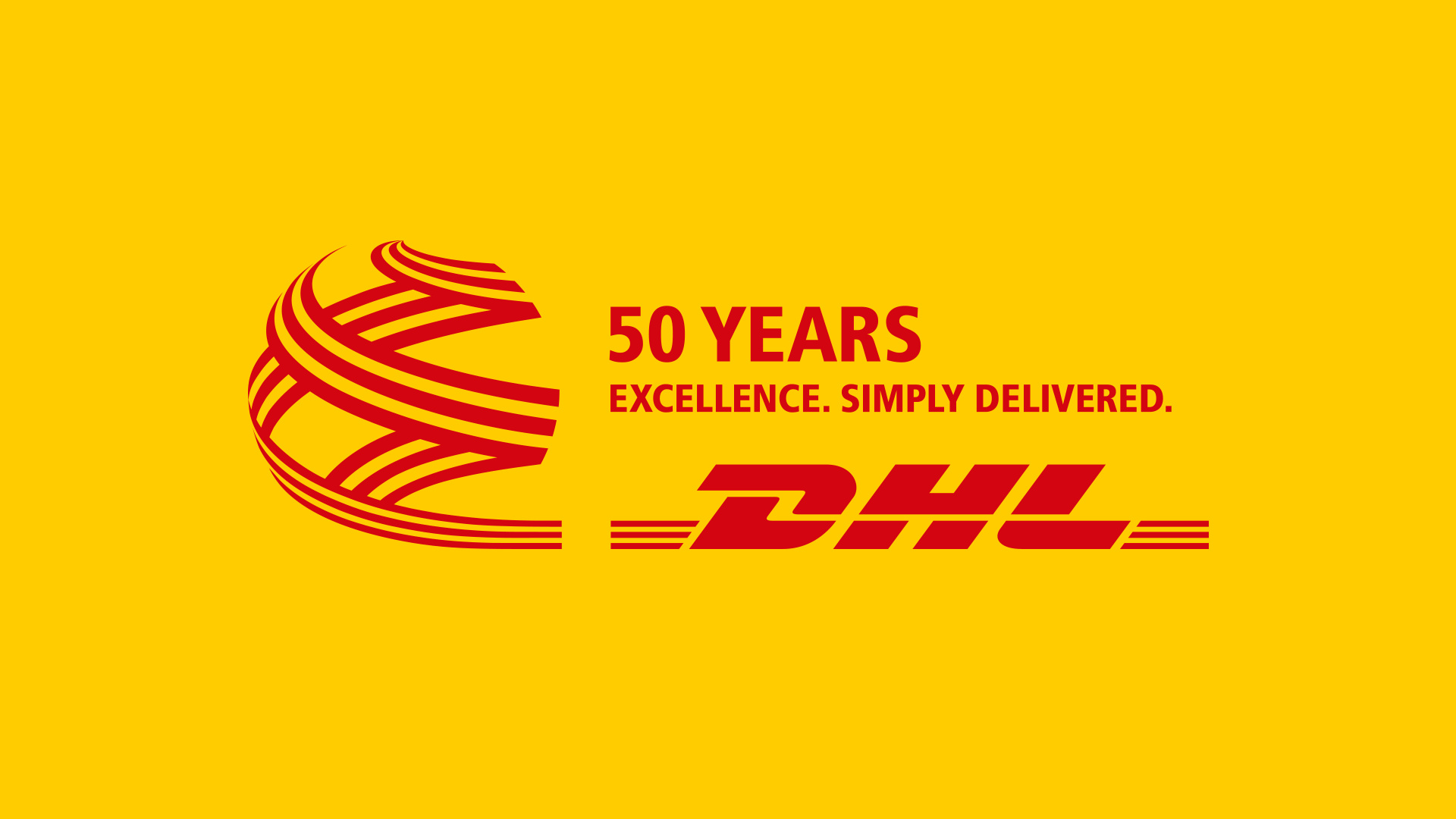 DHL: DHL's 50th anniversary, The world's leading logistics group. 1920x1080 Full HD Background.