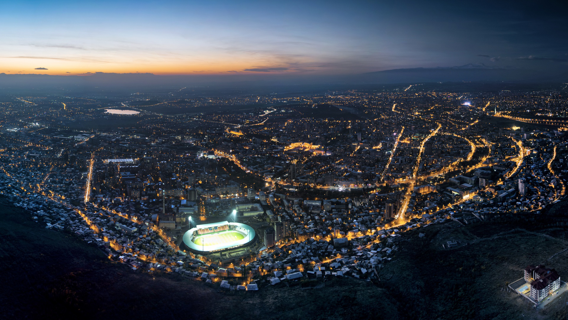 Armenia: Yerevan, Panoramic view, Cityscape. 1920x1080 Full HD Background.