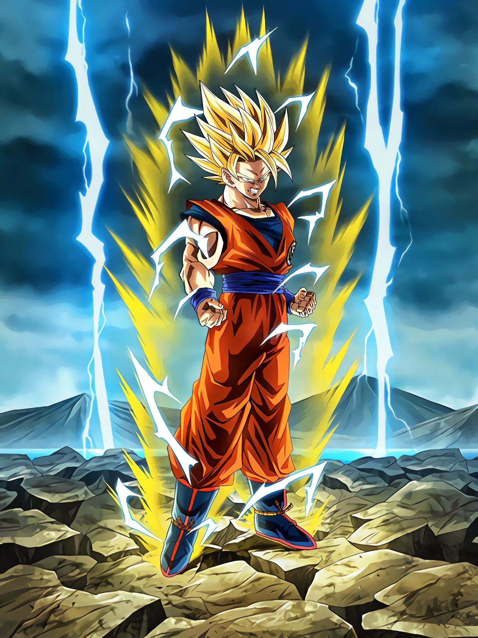 Goku Super Saiyan: Goku's transformation, SSJ1, Achieving the form out of anger over the murder of his best friend Krillin. 1540x2050 HD Wallpaper.