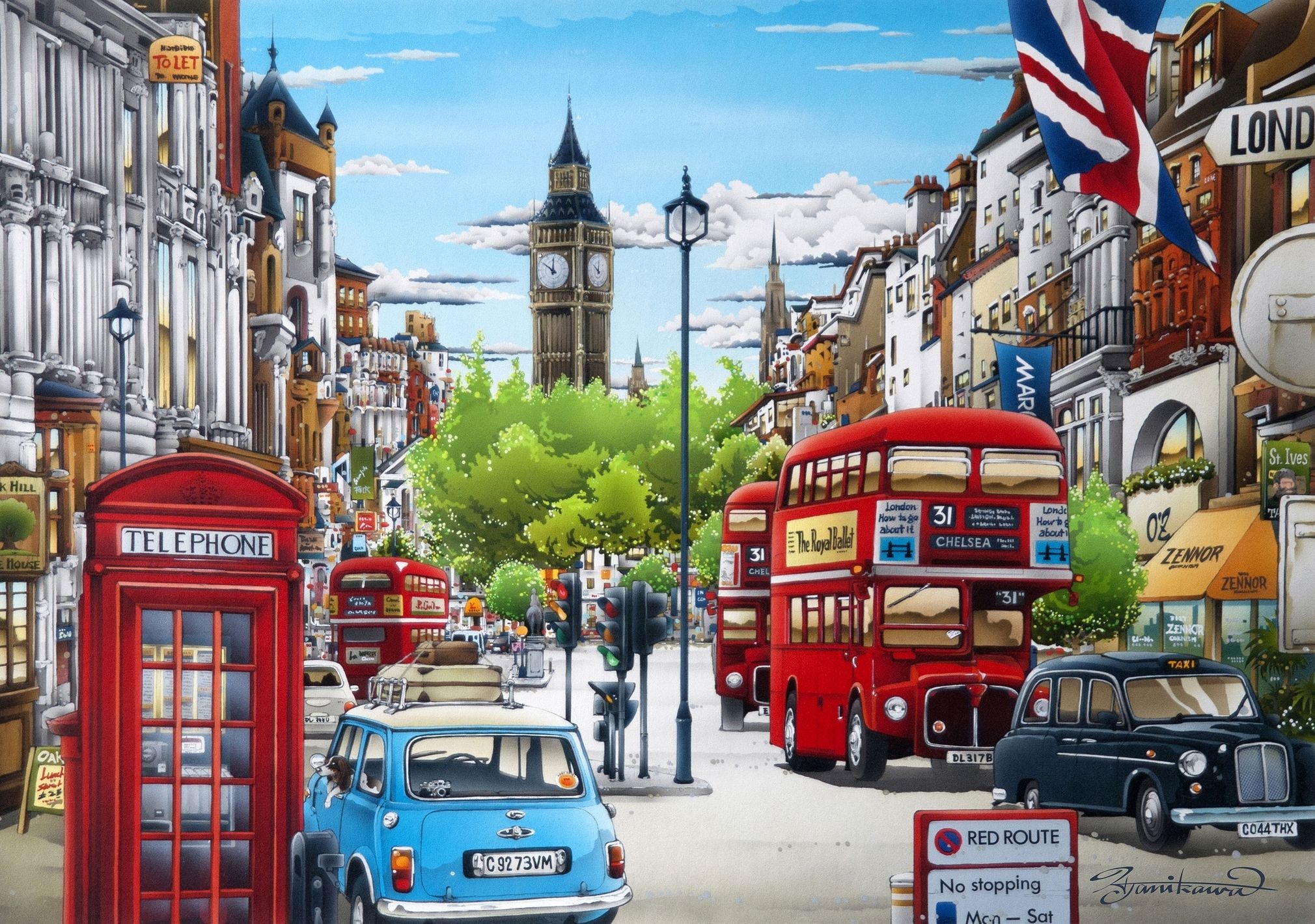 Double-Decker Bus, SW1 Whitehall Cross Paintings, London Pictures, 2020x1420 HD Desktop