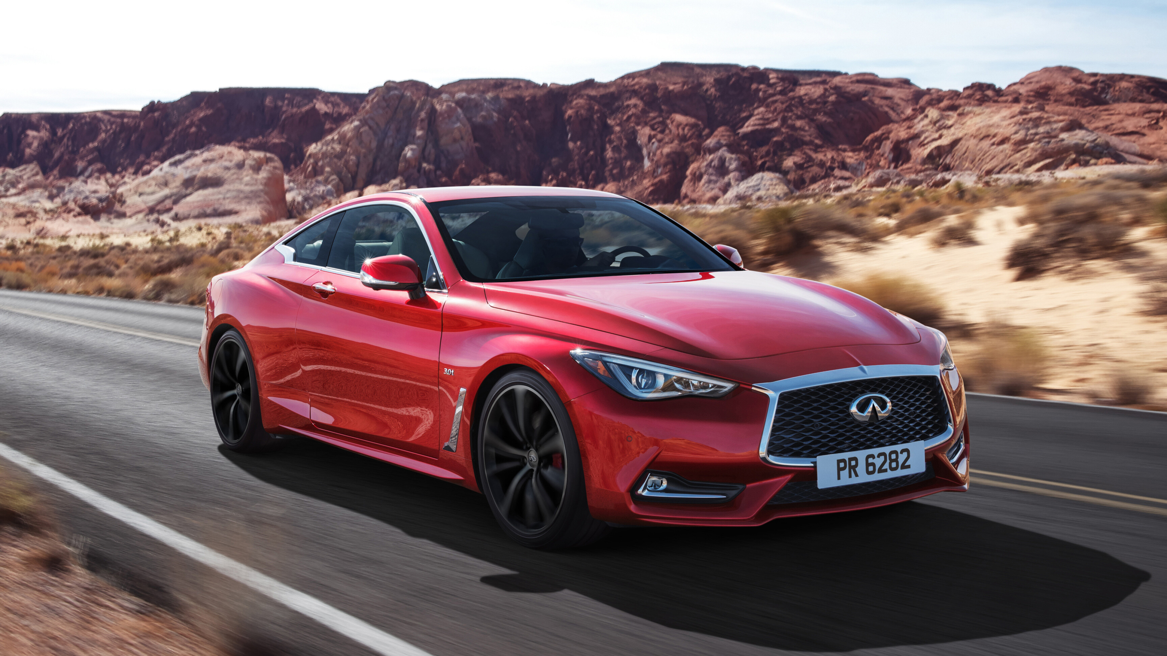 Infiniti: The Q60 luxury coupe, 2022, Equipped with a performance-inspired design, minimal wheel gap, and an award-winning 3.0-liter twin-turbo V6. 3840x2160 4K Wallpaper.