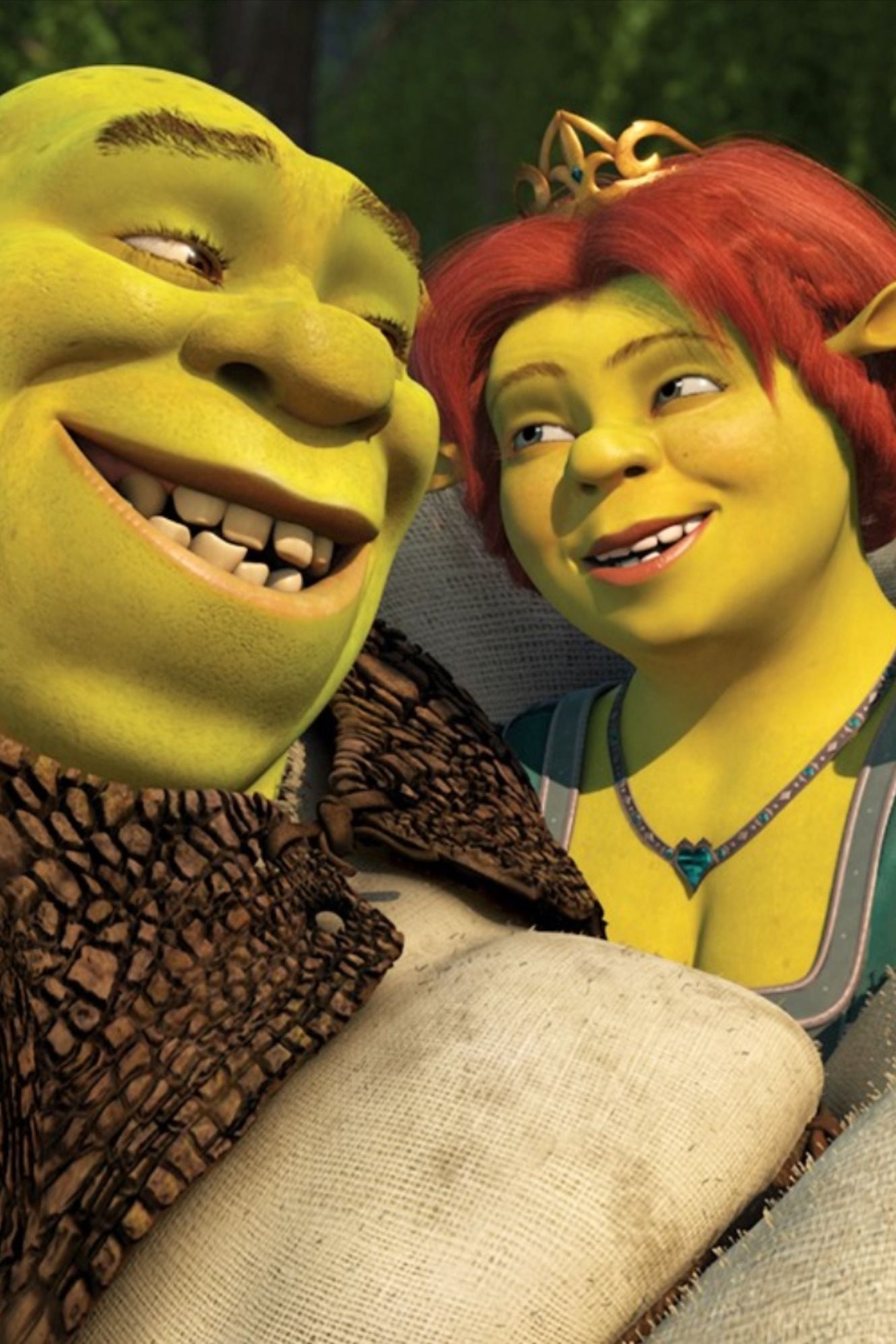 Shrek and Princess Fiona, Animated love, Fairytale couple, On-screen magic, 1330x2000 HD Phone