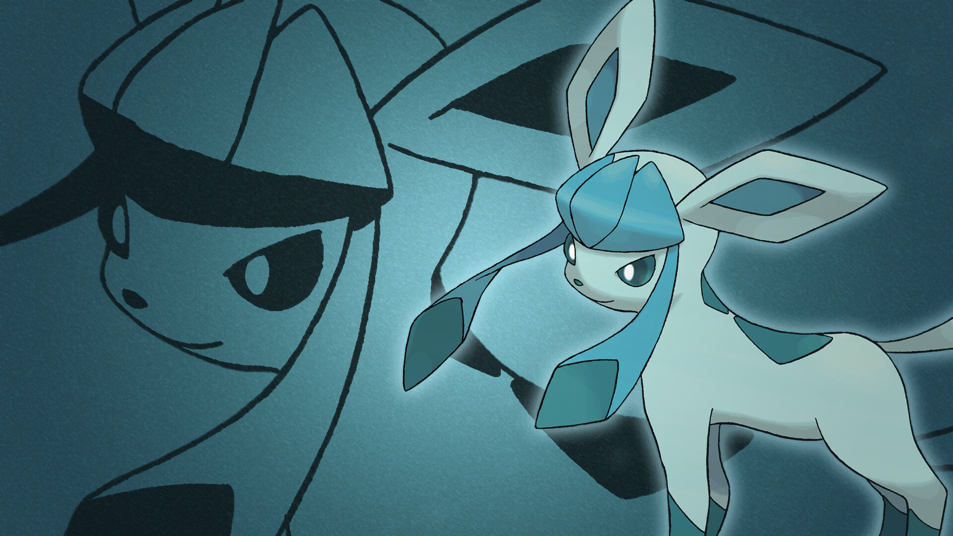 Glaceon: A quadrupedal, mammalian Pokemon, Covered in light-blue fur that can be frozen into sharp quills. 1920x1080 Full HD Background.