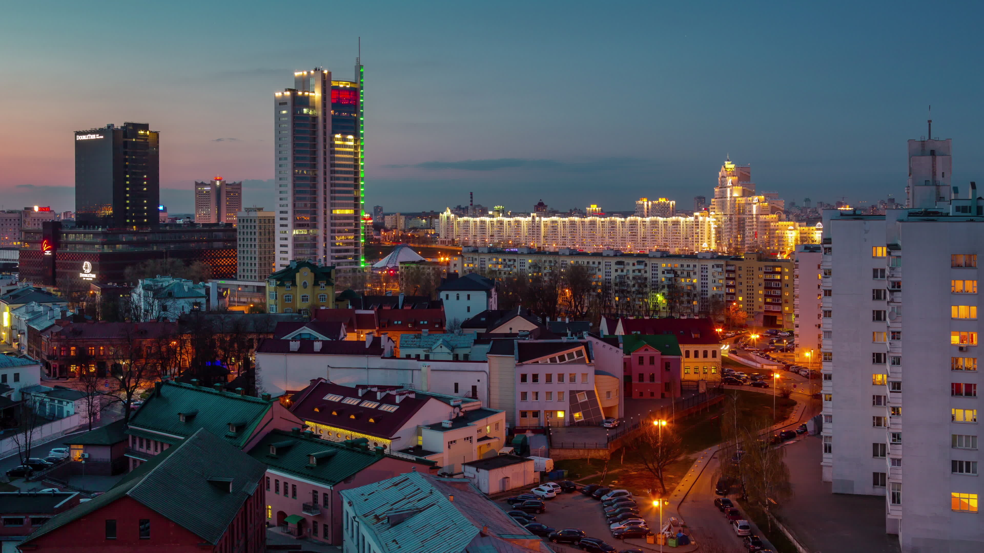 Minsk city, Travels, Sunset panorama, Iconic skyline, 3840x2160 4K Desktop