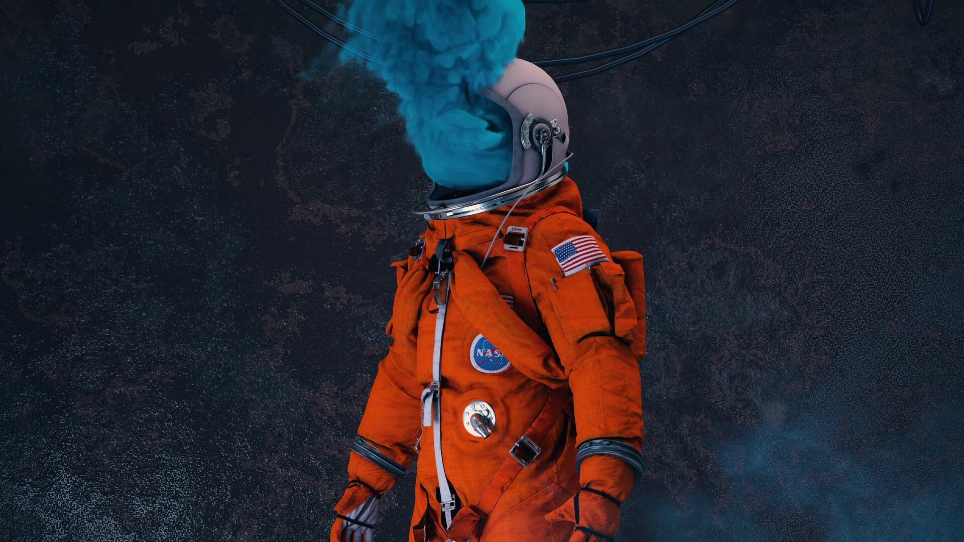 Astronaut: NASA, Abstract, Blue smoke, Spacesuit, Protective equipment. 1920x1080 Full HD Wallpaper.