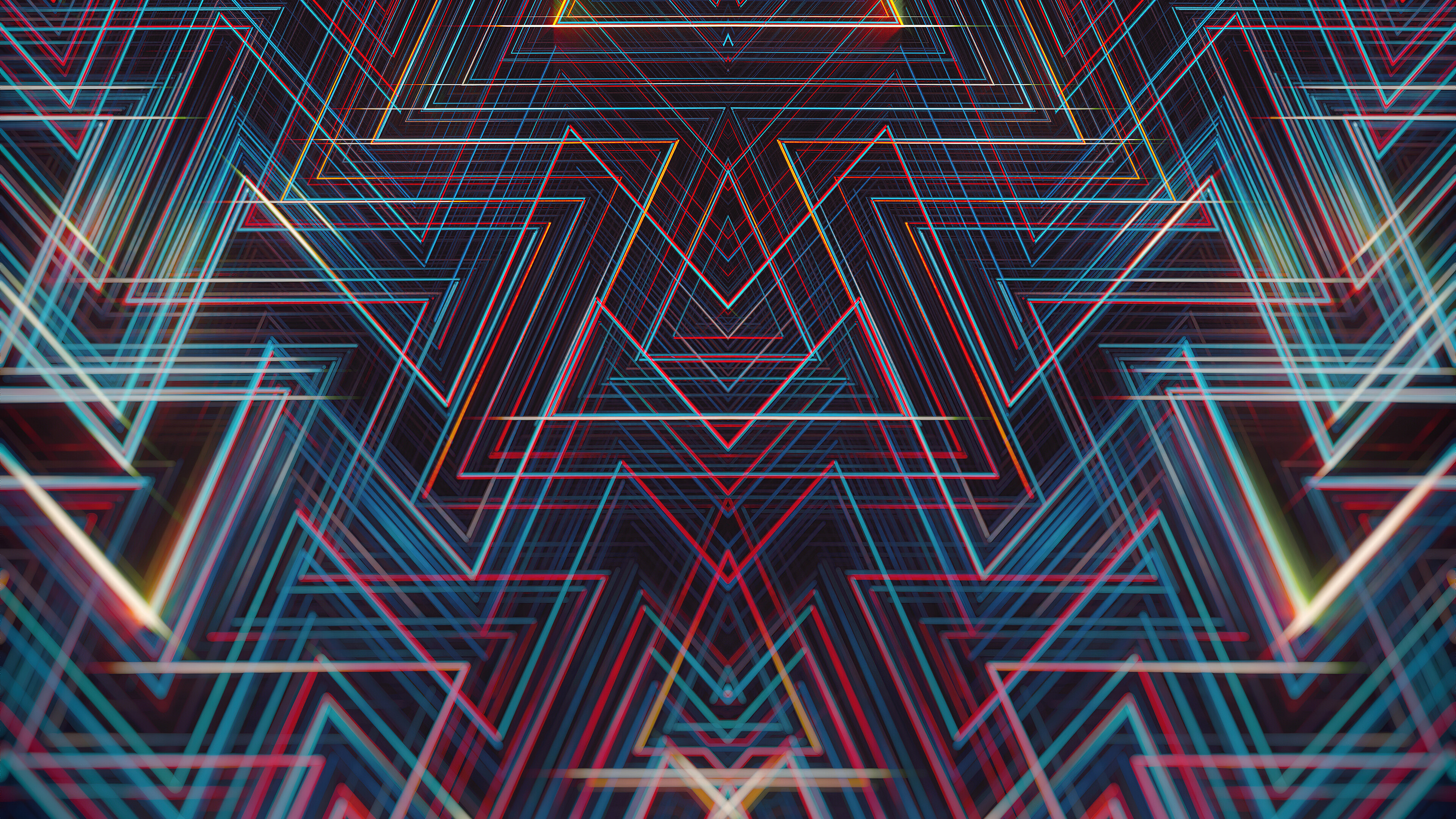 Geometric Abstract: Multicolored triangles, Acute angles, Equal sides. 3840x2160 4K Wallpaper.