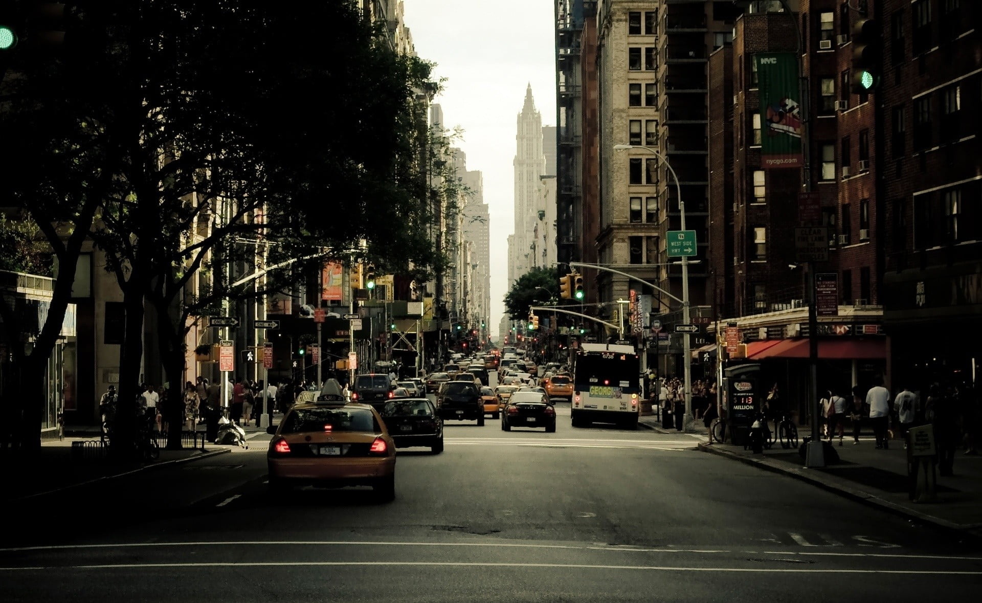 New York Streets, Yellow car, City street, HD wallpaper, 1920x1180 HD Desktop