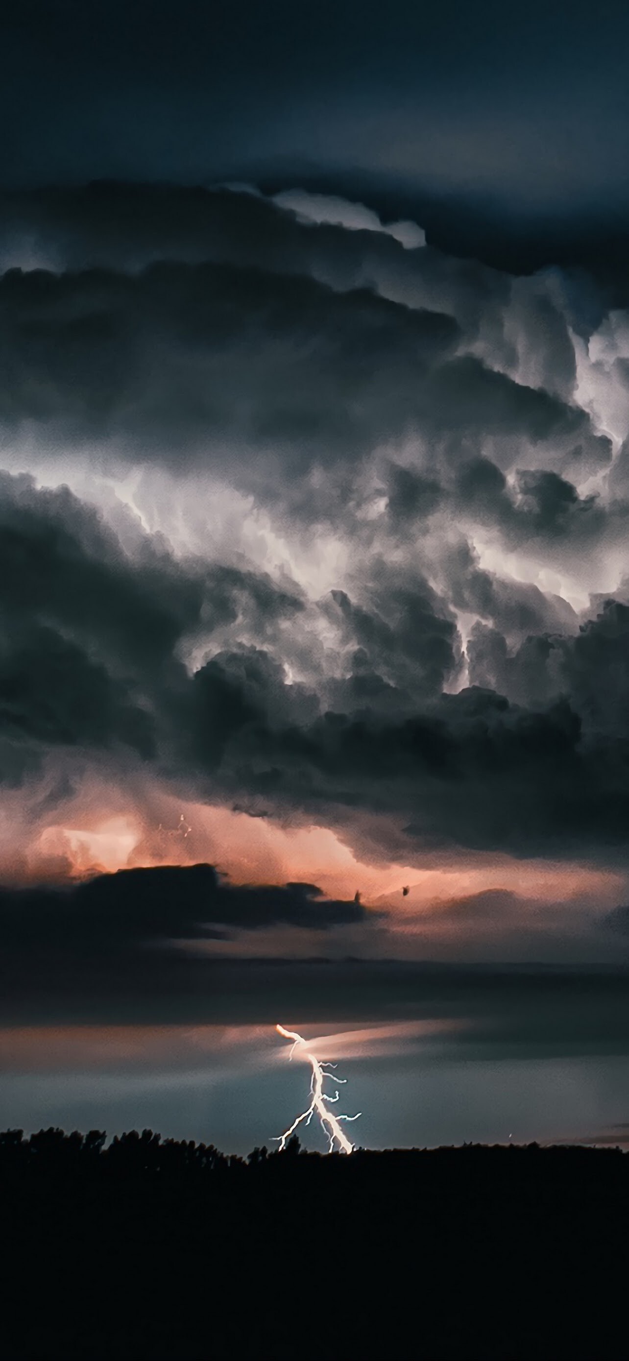 Clouds: Thunder, Lightning, Landscape, Storm, Force of nature. 1290x2780 HD Background.