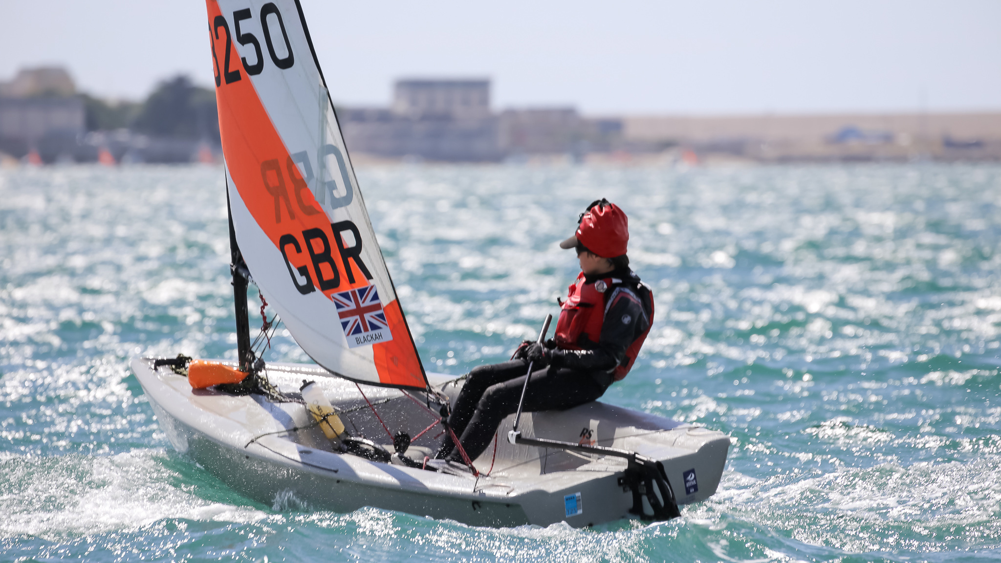 Sailing: RS Sailing RS Tera, GBR, Windsports, Dinghy sailing, Boat racing. 2050x1160 HD Background.