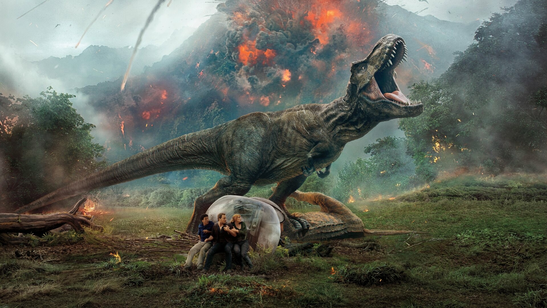Jurassic World: Fallen Kingdom, The story follows Owen Grady and Claire Dearing as they return to the fictional Central American island of Isla Nublar. 1920x1080 Full HD Background.