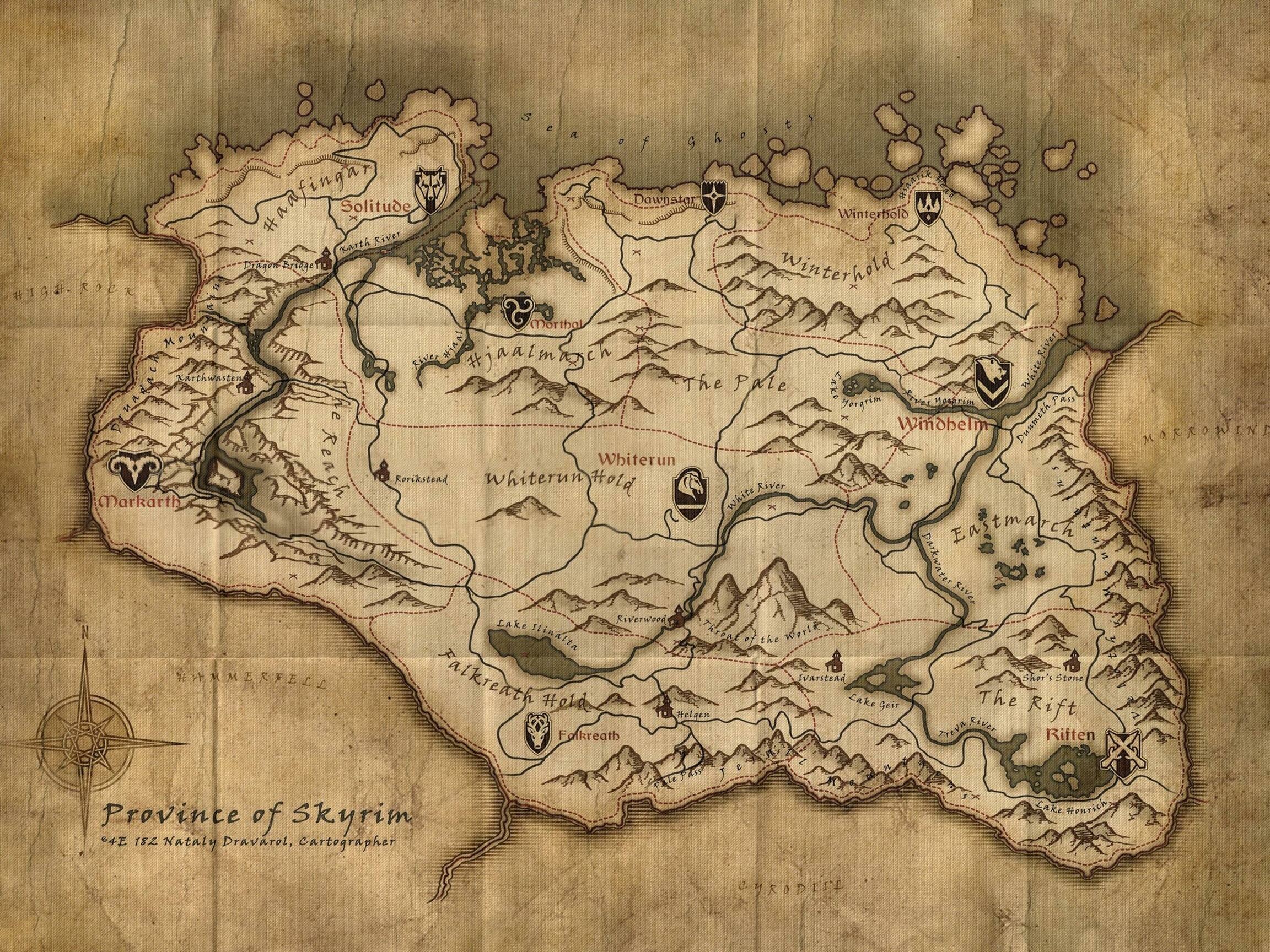 Skyrim map wallpapers, Detailed cartography, Exploratory gaming, Navigation aid, 2310x1730 HD Desktop