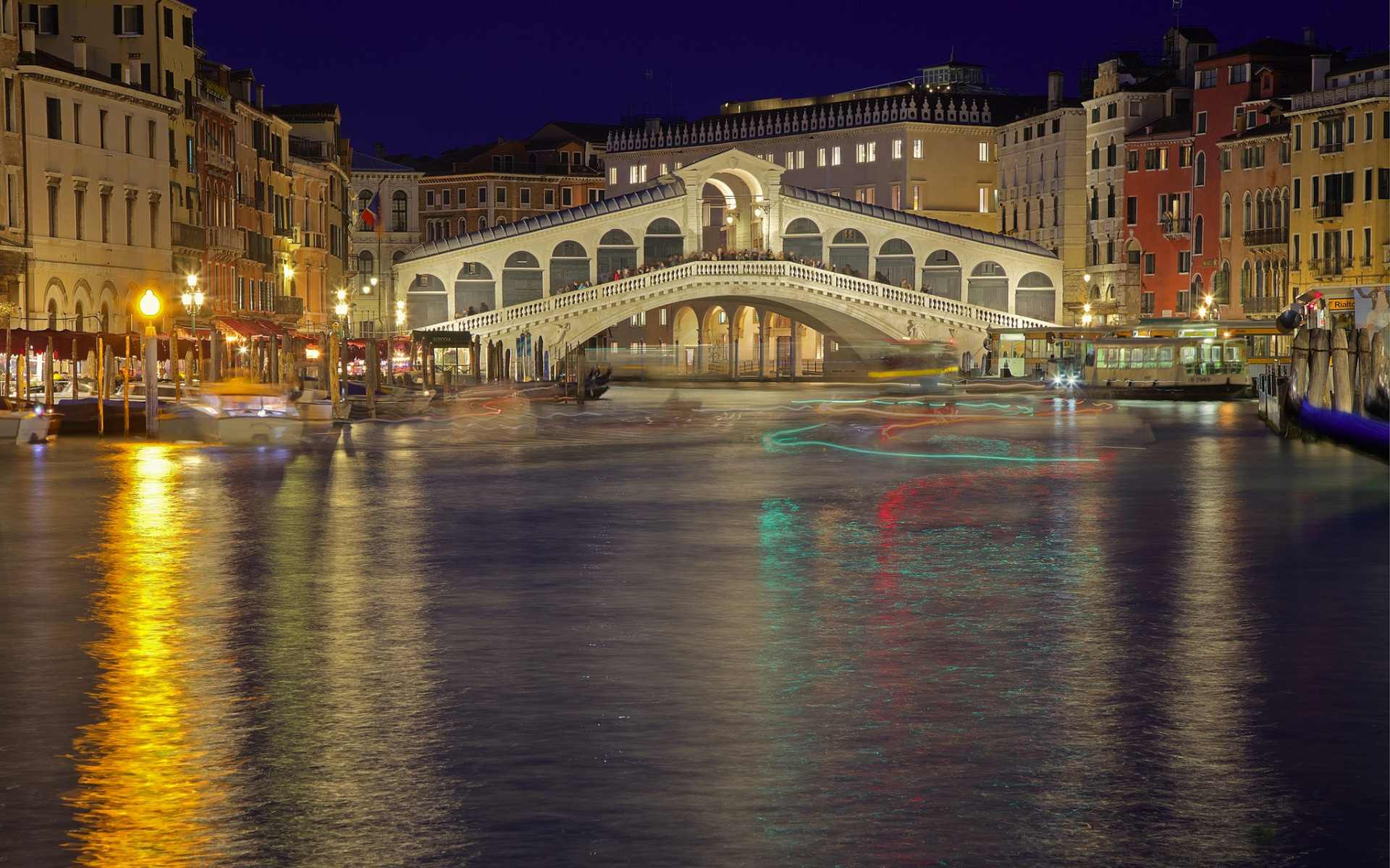 Venice Rialto Bridge, Grand Canal evening, Landmark Italy, High-quality wallpapers, 1920x1200 HD Desktop