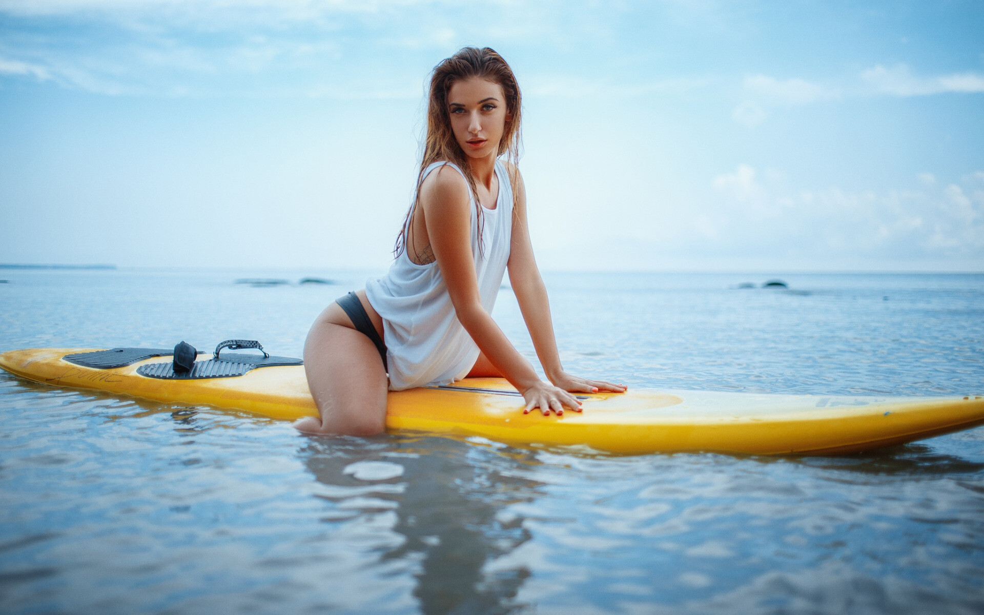 Girl Surfing: Recreational water sports, Longboarding style, Beaches on the Caribbean coast. 1920x1200 HD Wallpaper.