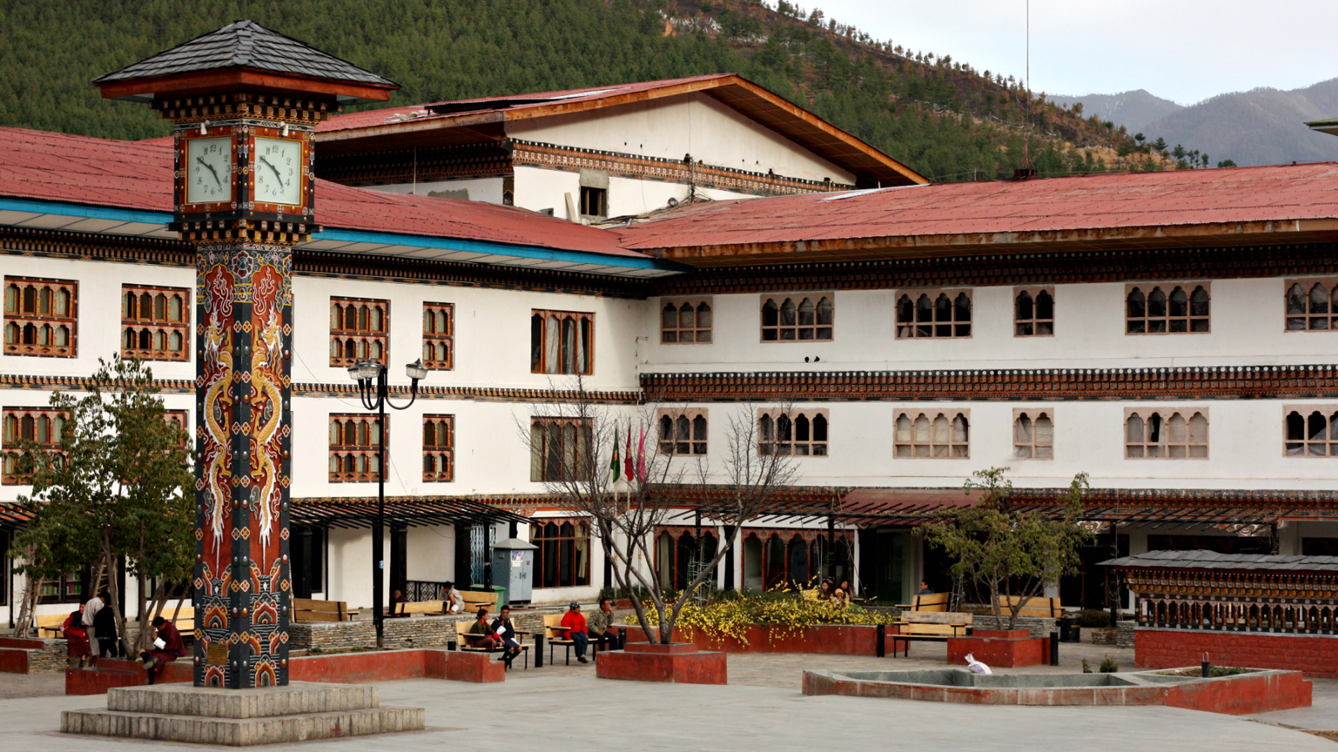 Bhutan travels, Clock tower square, Vibrant streets, Cultural hub, 1920x1080 Full HD Desktop