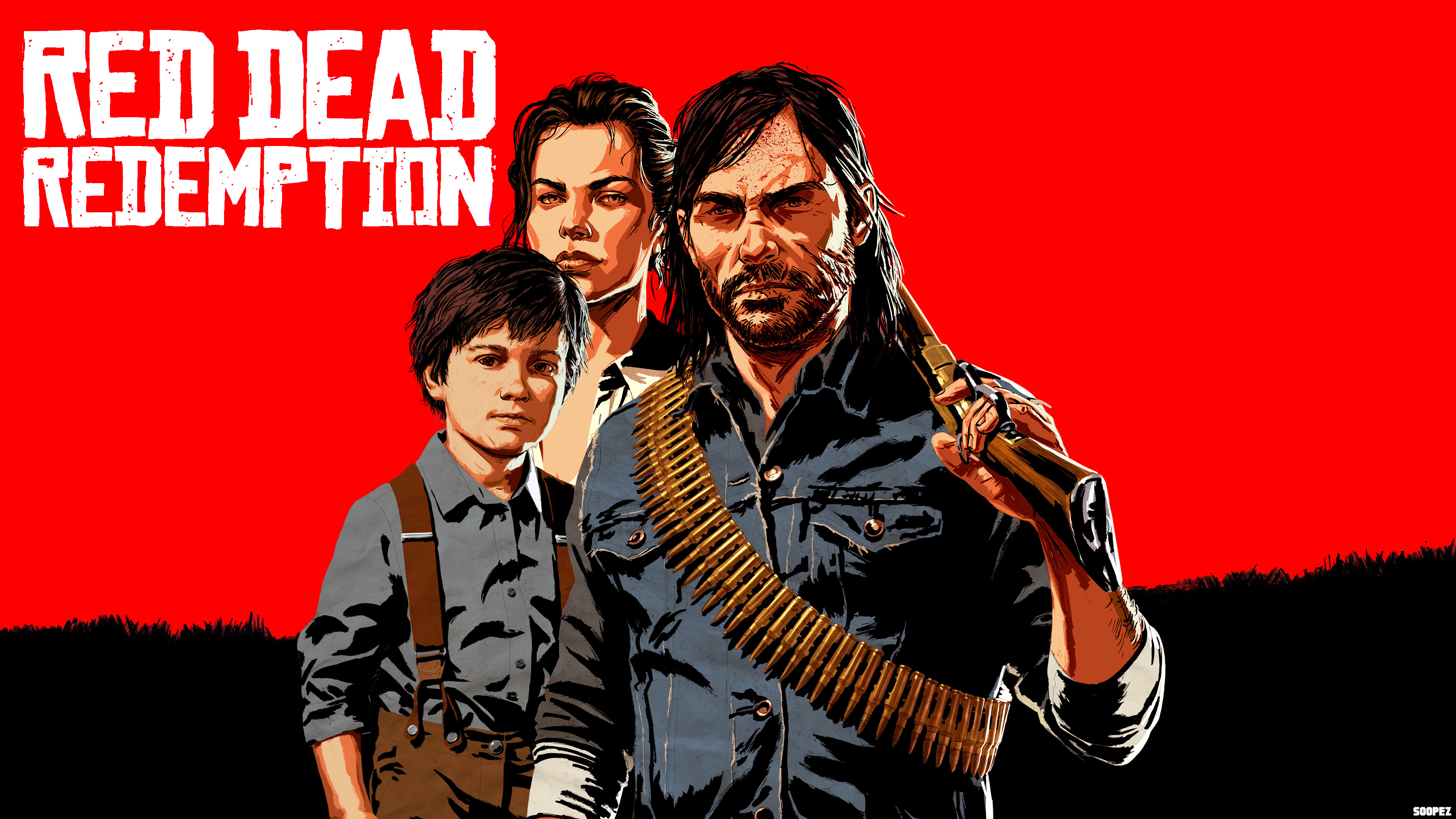 Red Dead Redemption: John Marston, Abigail Marston, Jack Marston. 3840x2160 4K Background.