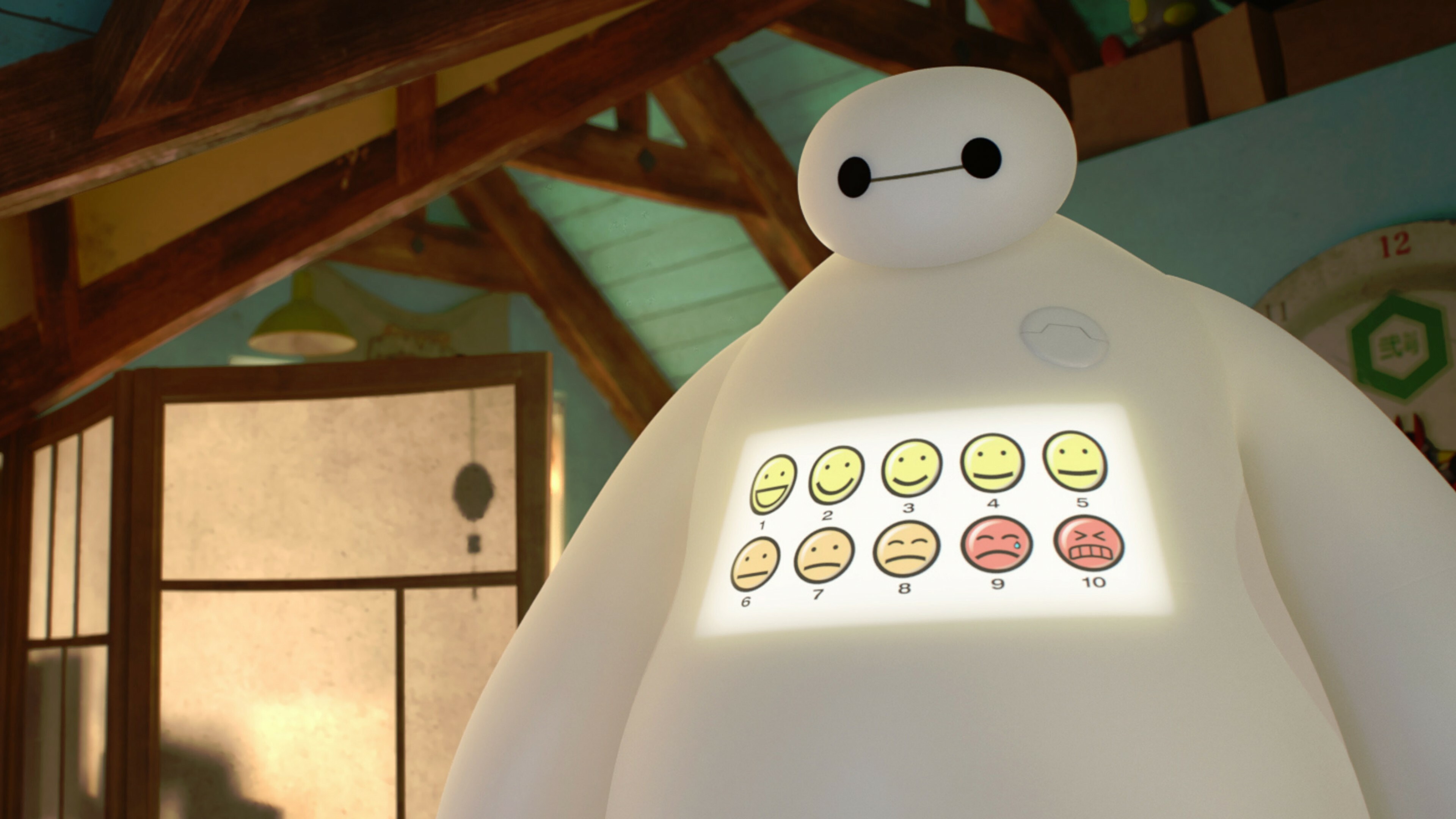 Big Hero 6: Cartoon character, Baymax, A wide robot covered in inflatable vinyl material. 3840x2160 4K Background.