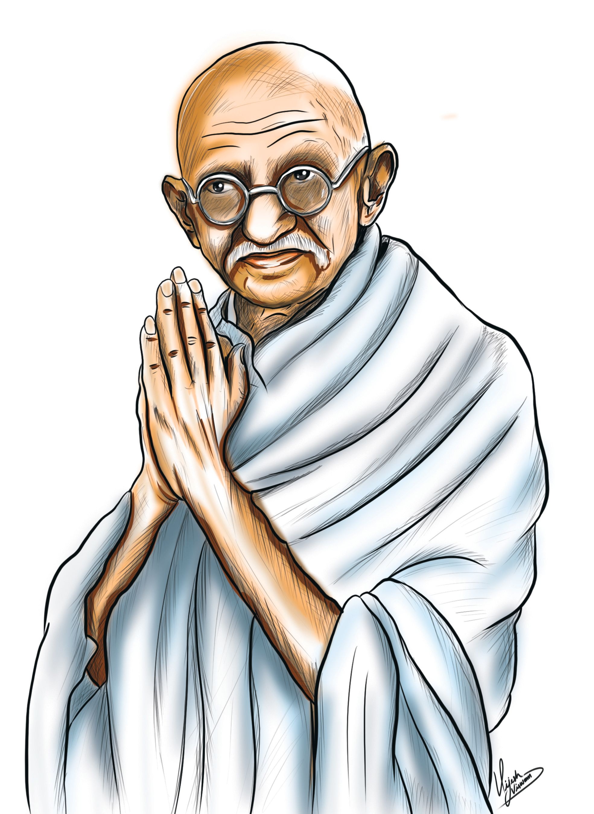 Mahatma Gandhi, Vijesh Viswam, Drawing competition, Gandhi, 1970x2700 HD Phone