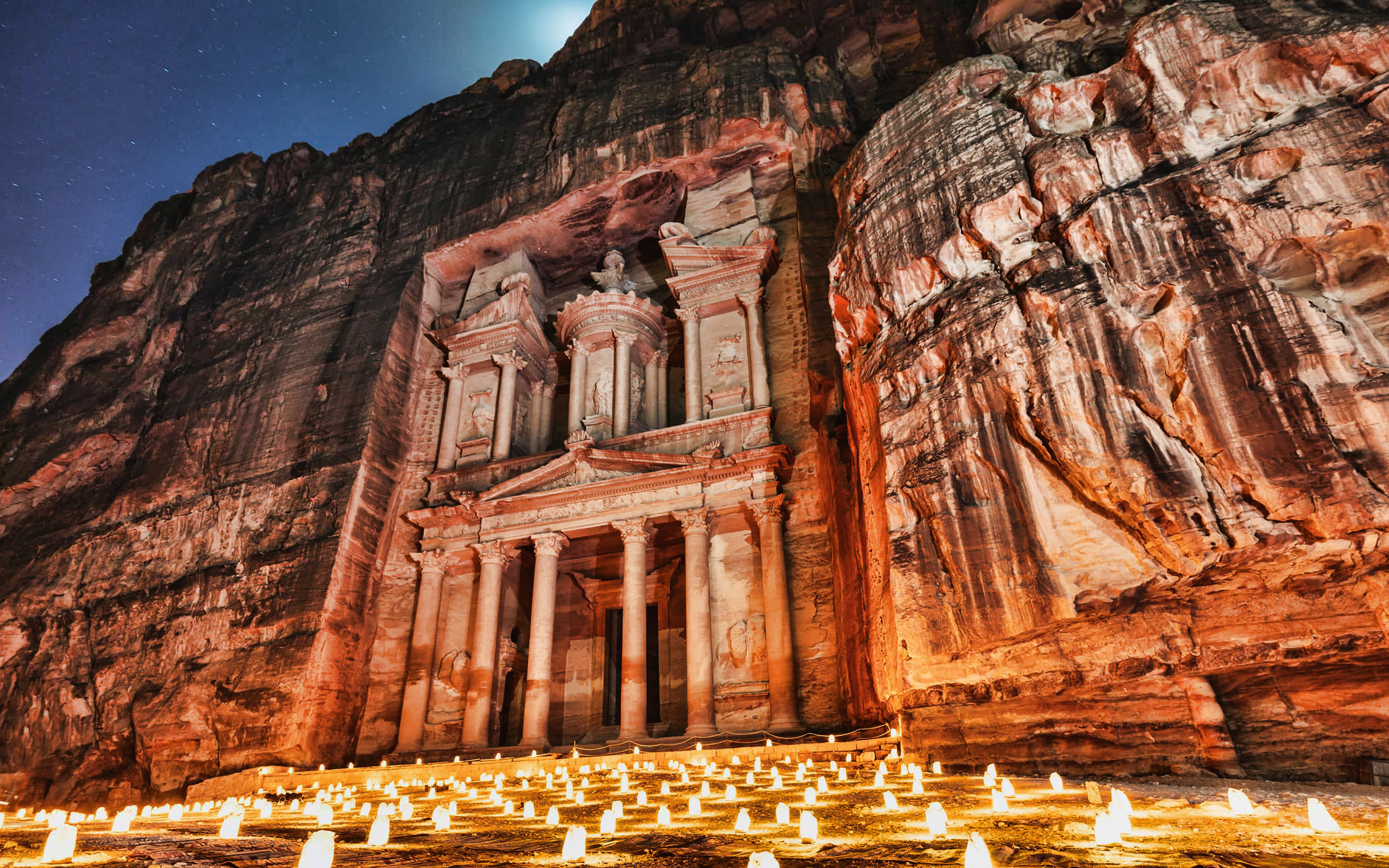 Petra al khazneh, Monastery night temple, Jordanian traditions, Sacred rituals, 2880x1800 HD Desktop
