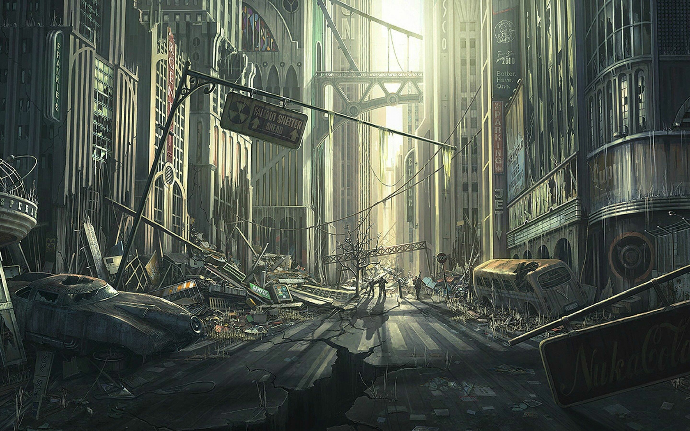 Post-apocalypse: Apocalyptic, City destruction, Urban area. 2880x1800 HD Background.