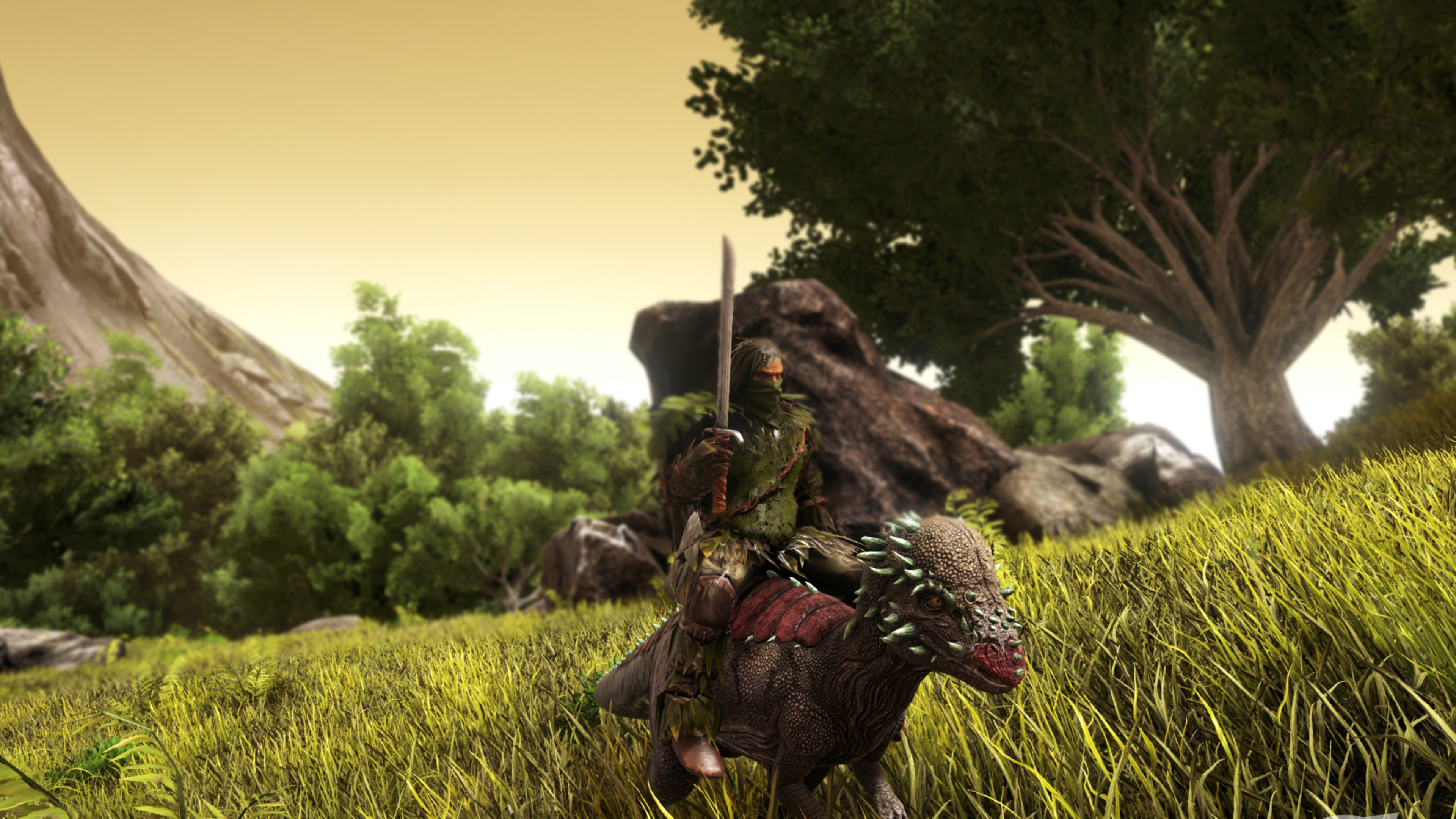 ARK: Survival Evolved: An open world, navigated by foot or by riding a prehistoric animal. 3840x2160 4K Wallpaper.