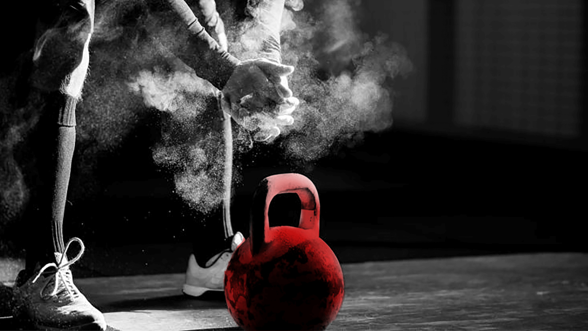 CrossFit: Gym chalk powder, Sweat reducing, Weightlifting, Kettlebells. 1920x1080 Full HD Background.