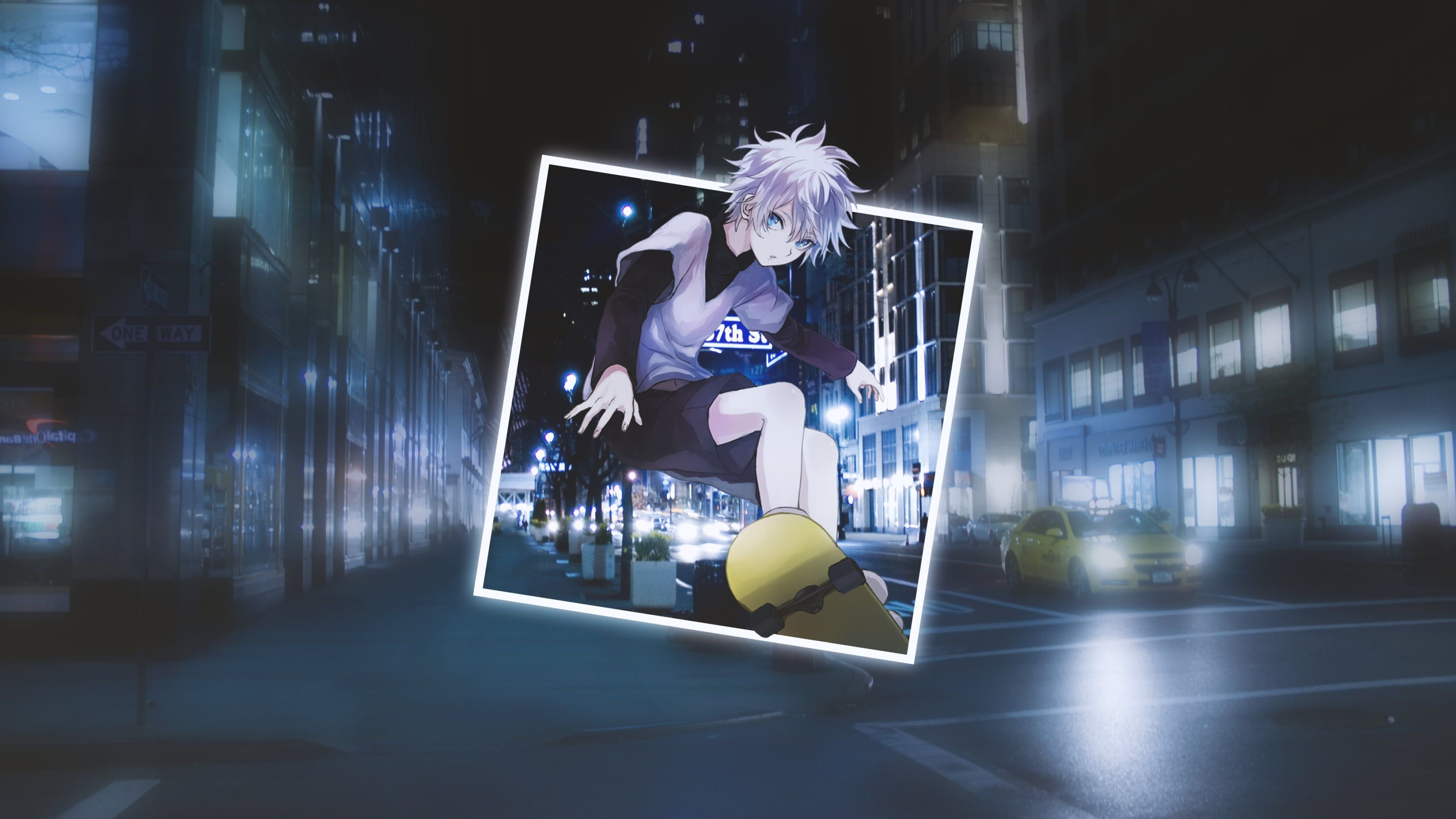 Killua, Hunter x Hunter, White hair, Skateboarding anime boy, 3840x2160 4K Desktop