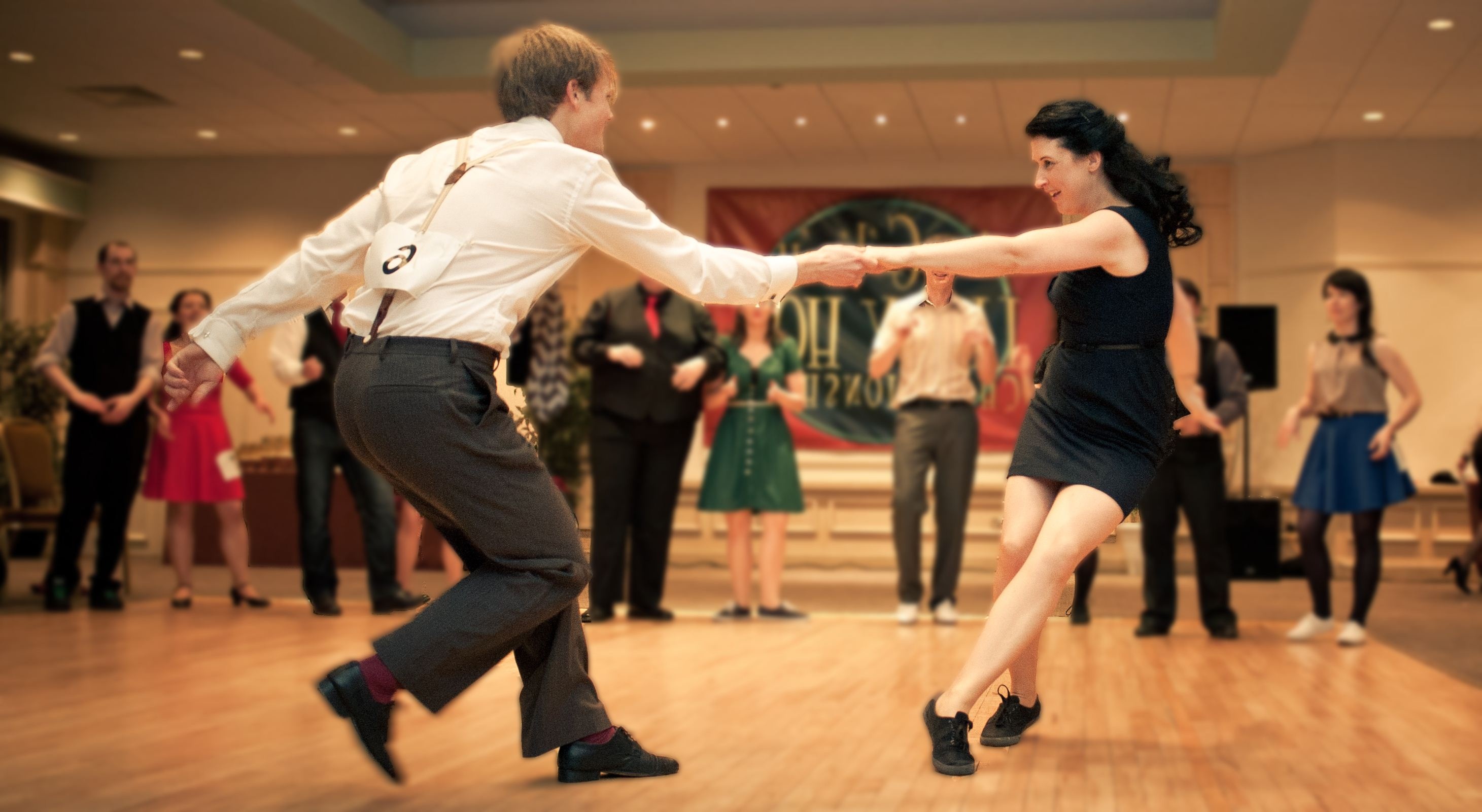 Swing Dance: Indoor Dancing Competition, A High Degree Of Physical Vigor Required, Dancers Pair. 2930x1610 HD Wallpaper.