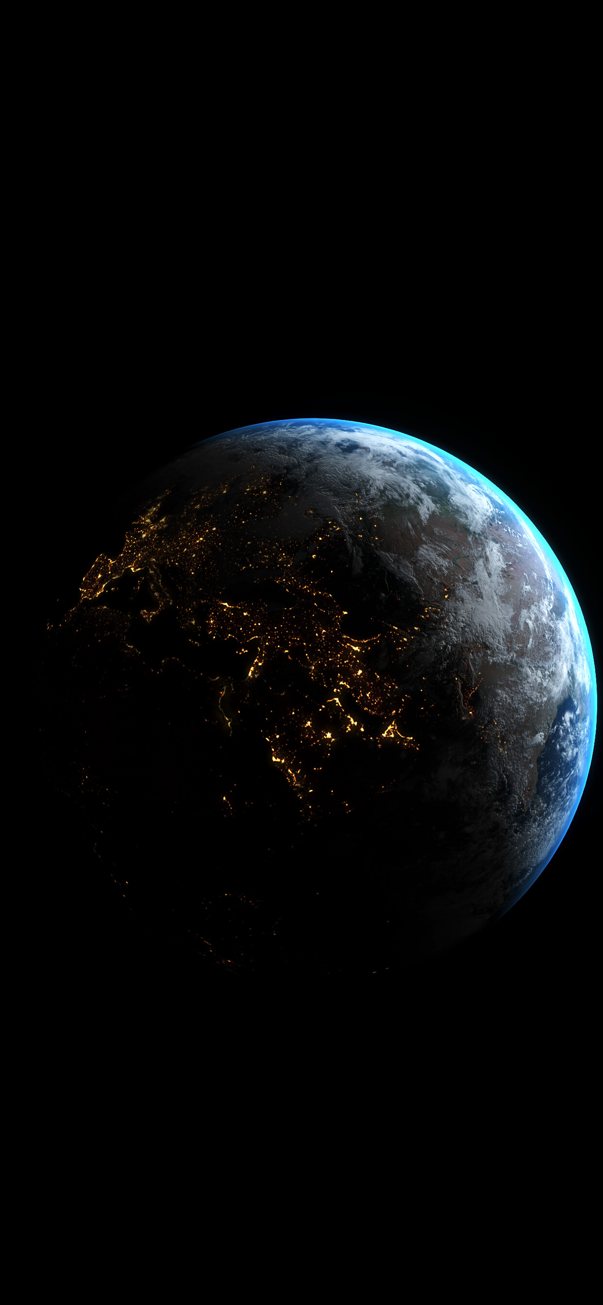 Earth at Night: The densest planet in the Solar System, Twilight zone. 1250x2690 HD Background.