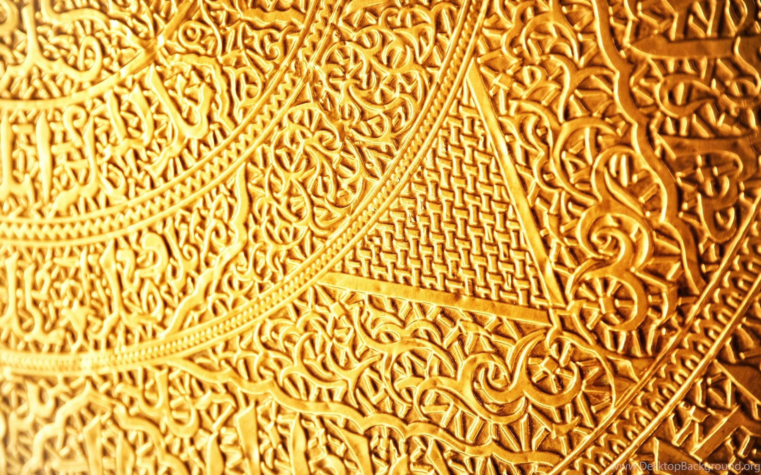 Gold Foil: Visual arts, Golden pattern, Arabic ornament. 2560x1600 HD Background.