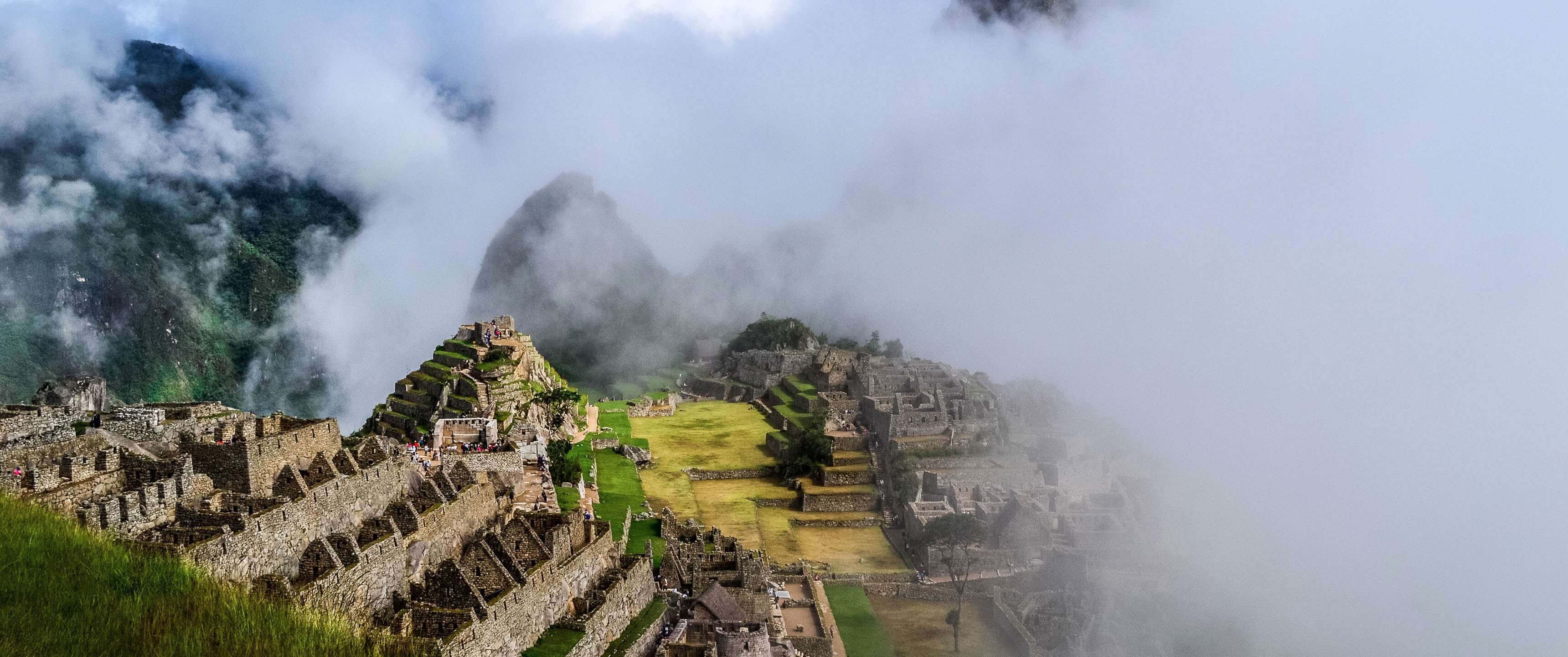 Machu Picchu: The most familiar icon of the Inca civilization. 3440x1440 Dual Screen Background.