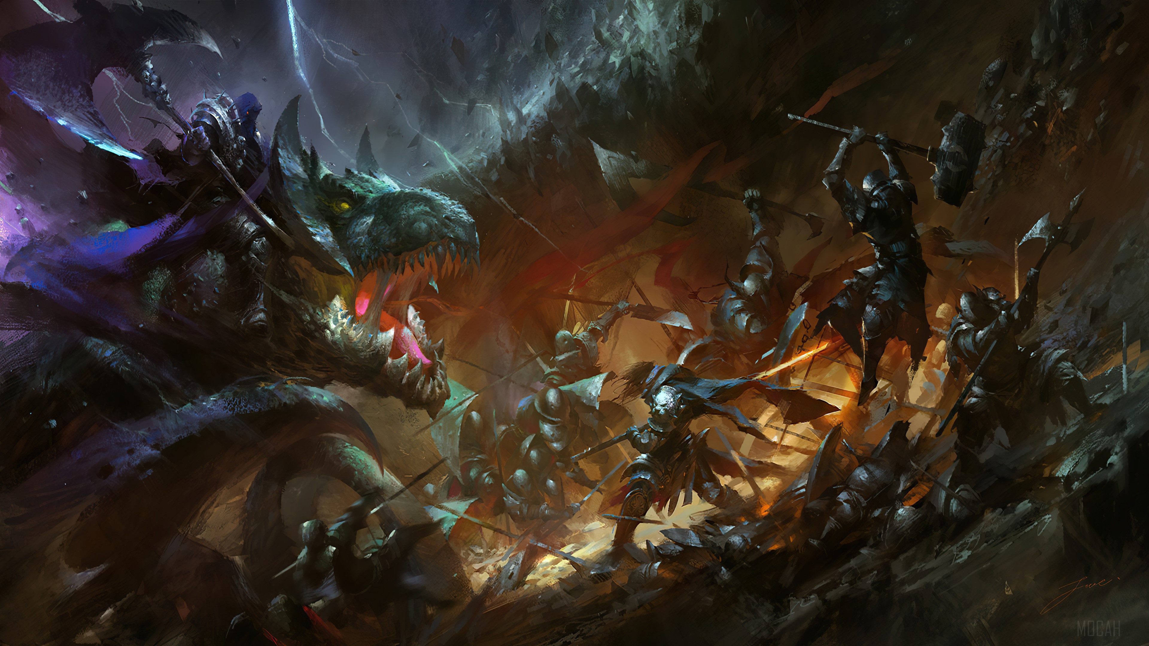 Fantasy battles, Heroic warriors, Otherworldly creatures, Epic clashes, 3840x2160 4K Desktop
