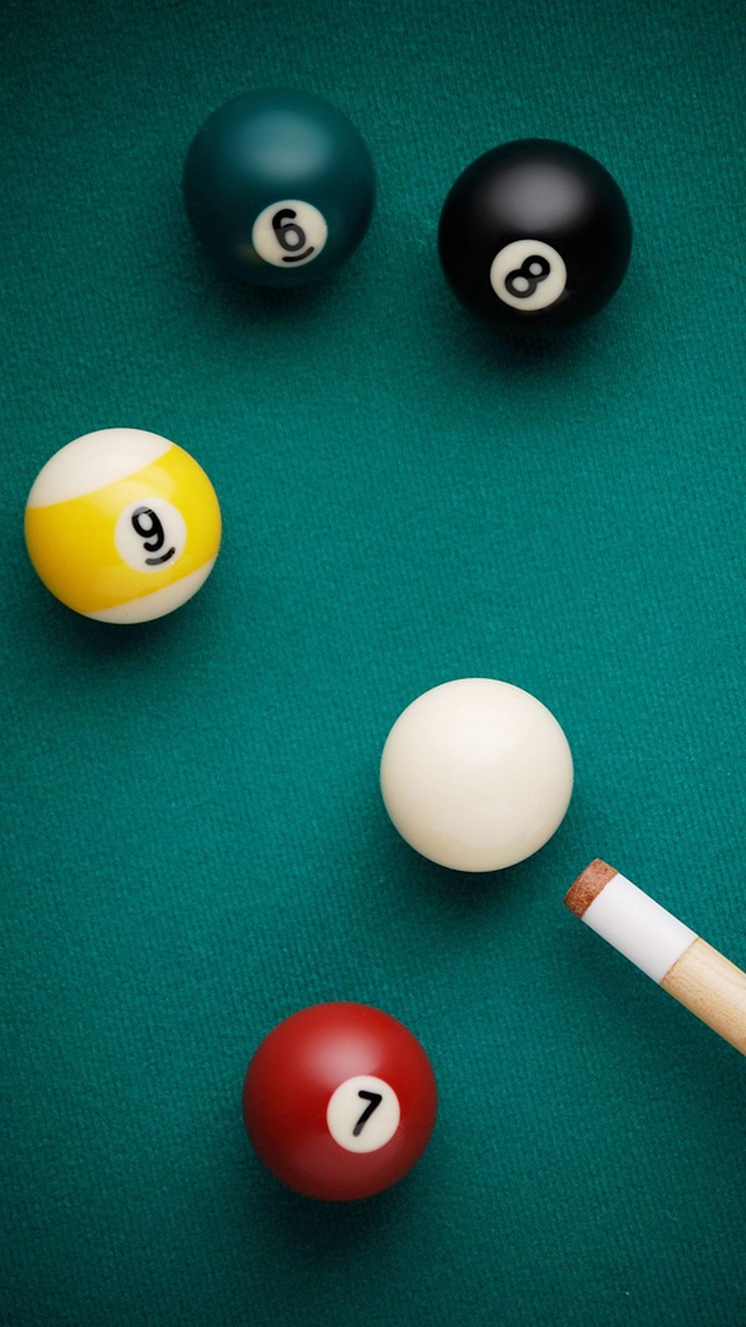 Billiards: A game of skill played with a cue, which is used to strike object balls. 1080x1920 Full HD Wallpaper.