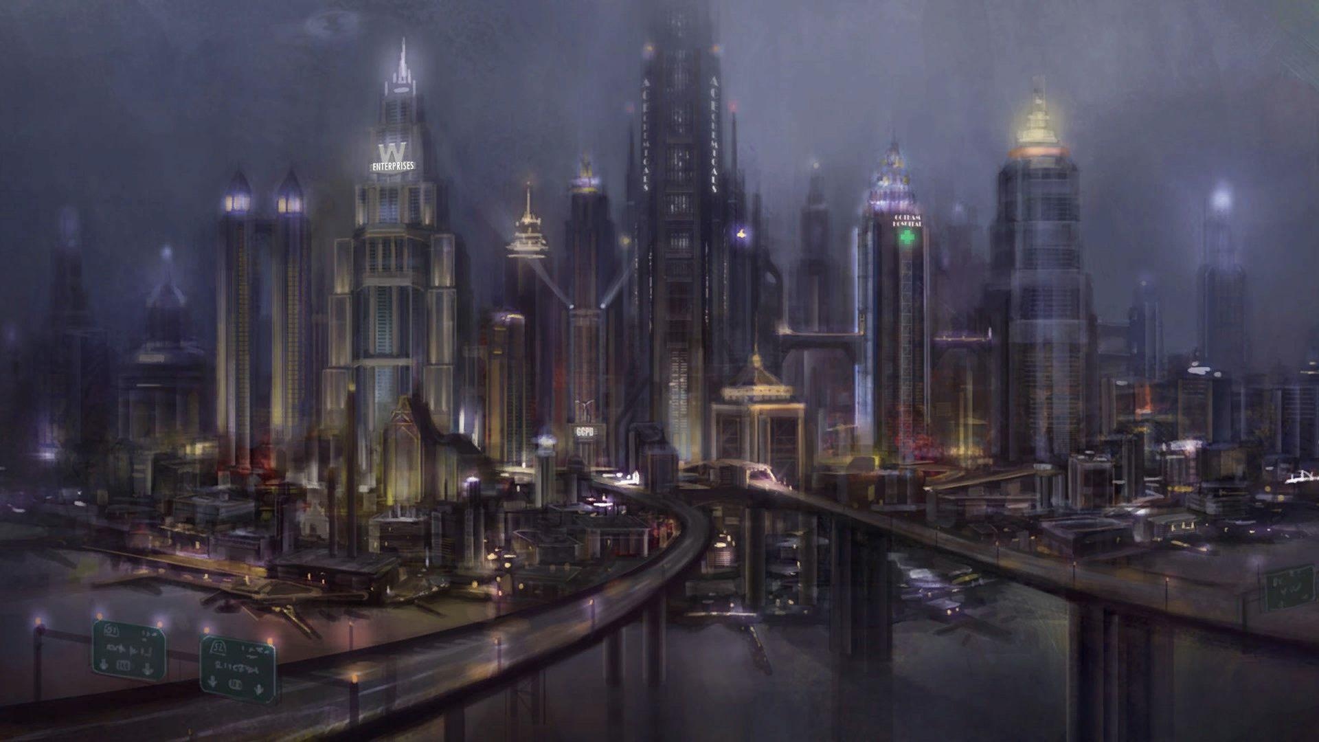 Gotham skyline, Cinematic architecture, Realistic city setting, 1920x1080 Full HD Desktop