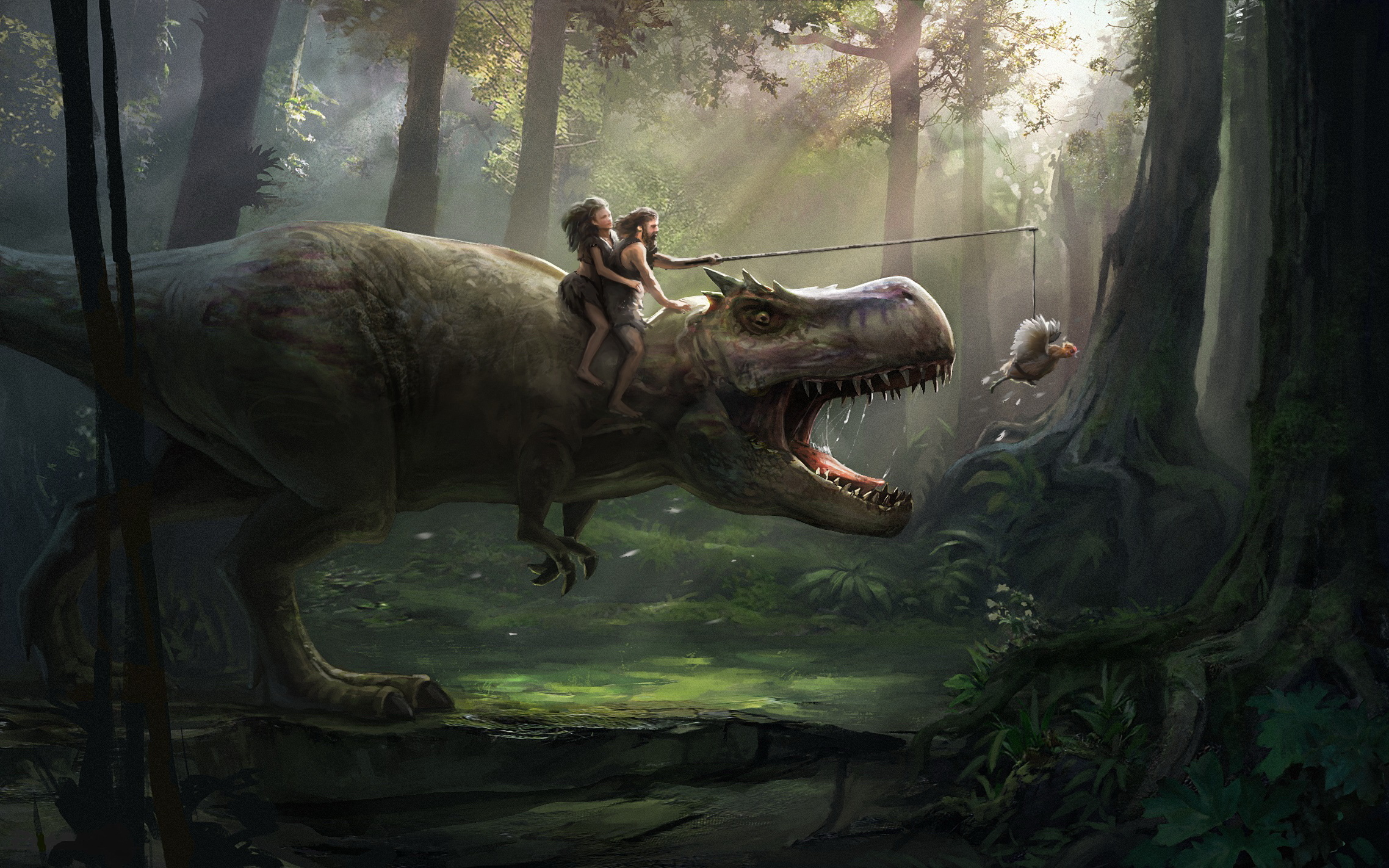 Roaring t-rex, Ferocious dinosaur, Mesozoic reign, Ancient wilderness, 2280x1430 HD Desktop