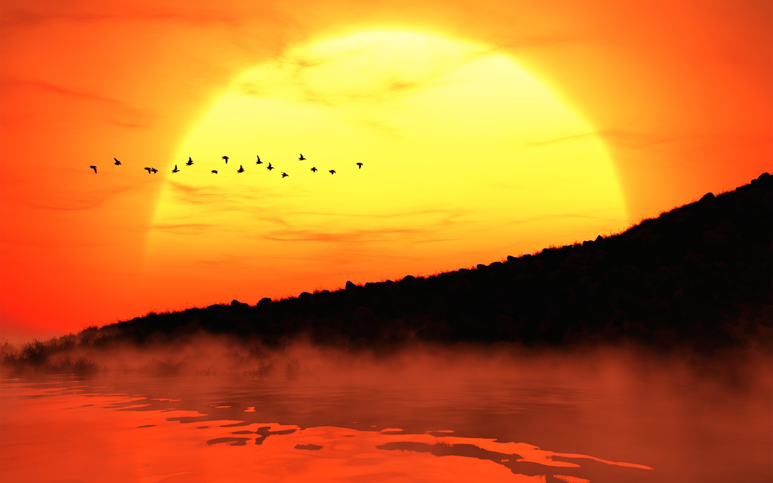 Gelber Sonnenuntergang, Majesttisches Leuchten, Flammender Himmel, Beeindruckende Aussicht, 2560x1600 HD Desktop