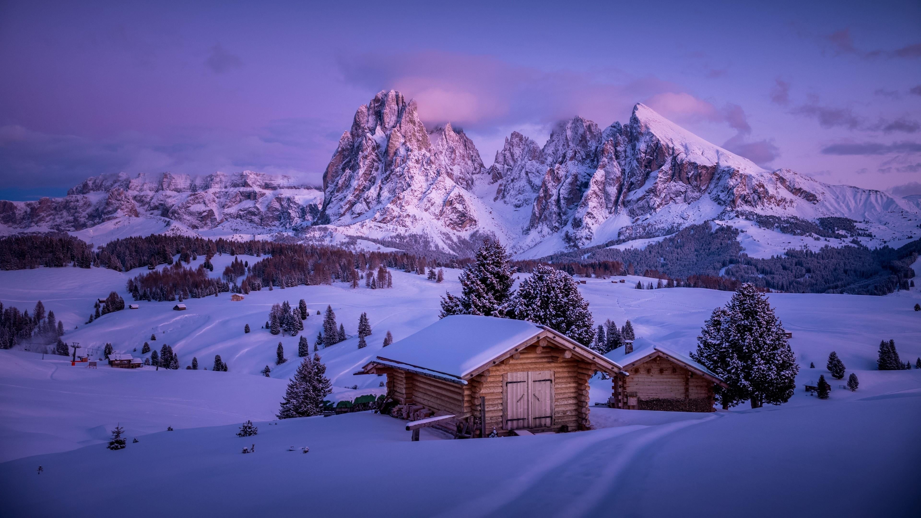 Log Cabin, Mountain retreat, Alpen landscape, Countryside charm, Cozy living, 3840x2160 4K Desktop