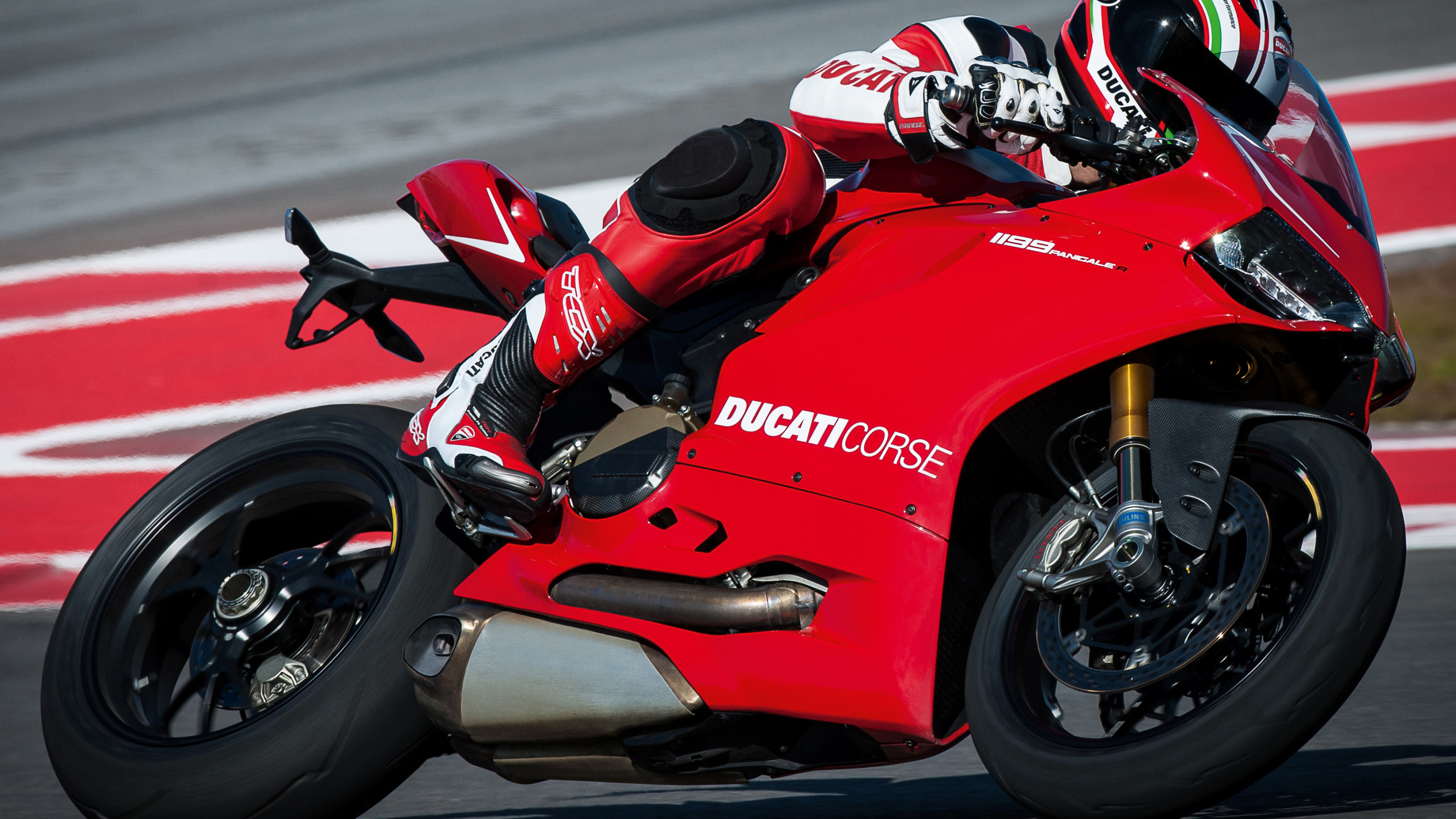 Superbike: Ducati 1199 Panigale of the Ducati Corse racing team at the MotoGP world tournament. 3840x2160 4K Background.