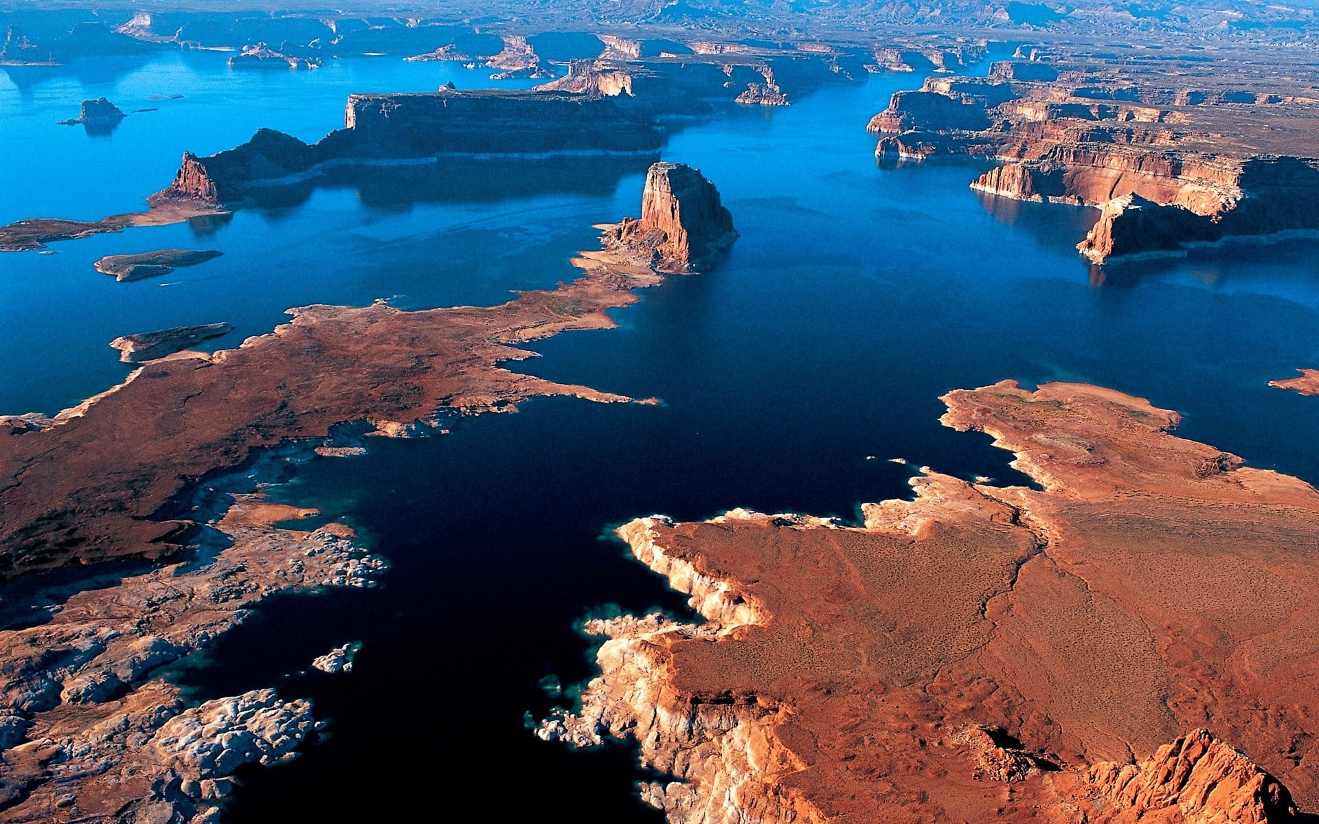 Lake Powell, Aerial view, Rock formation, Desert landscape, 1920x1200 HD Desktop