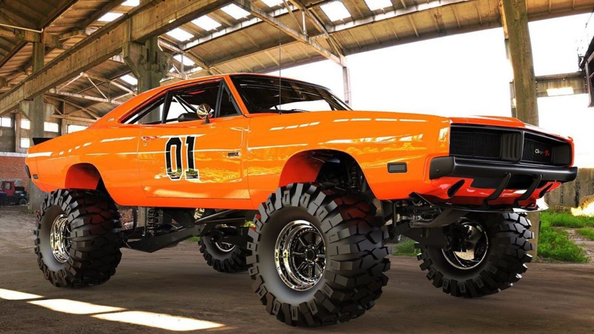General Lee Car: Dodge muscle cars, Bright Hemi orange and adds the well-known trademarks. 1920x1080 Full HD Background.