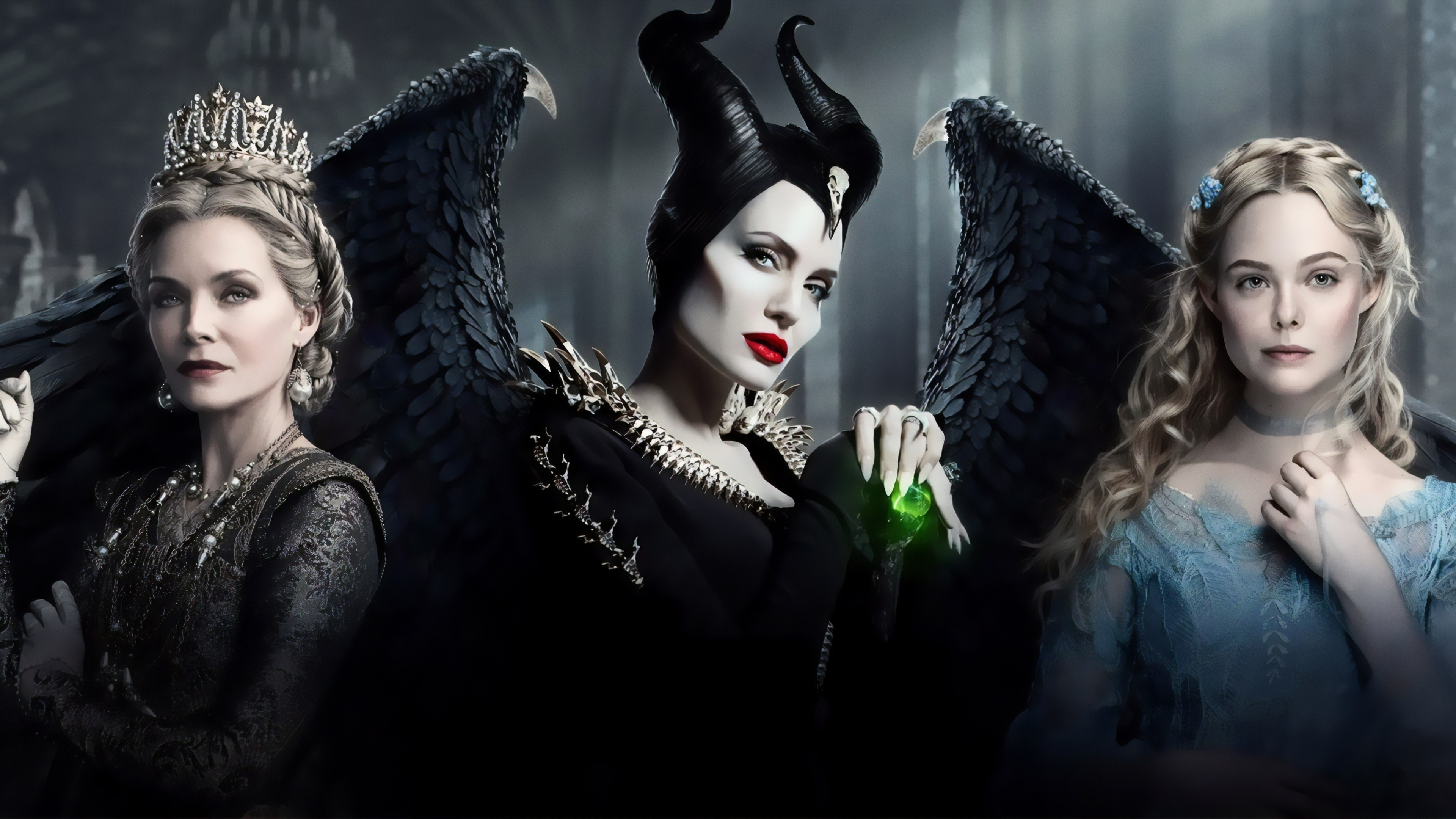 Angelina Jolie, Maleficent Mistress of Evil, Fantasy movie, Michelle Pfeiffer, 3840x2160 4K Desktop