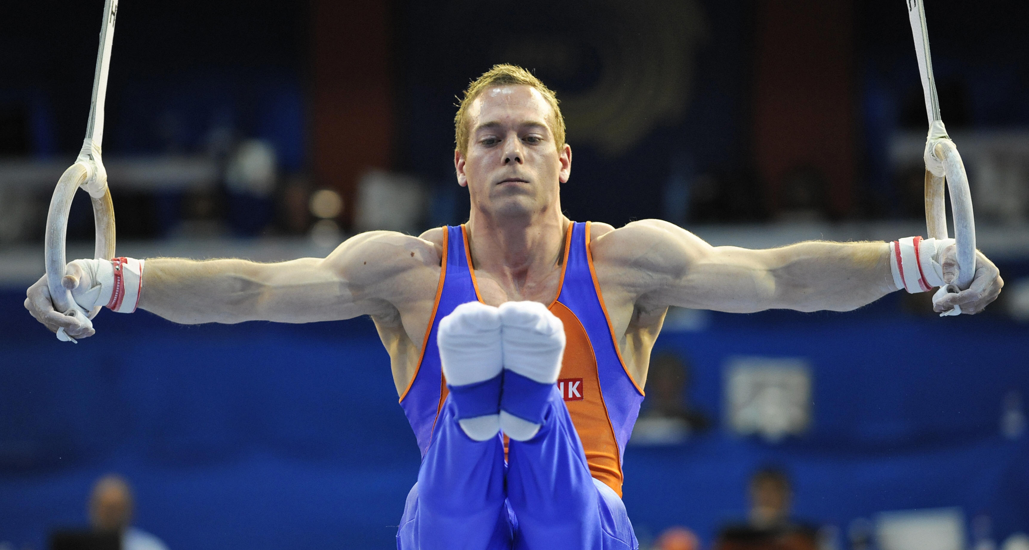 Rings (Gymnastics): Yuri Van Gelder, Dutch gymnast, Rio Olympics Committee, Best discipline, Gymnastics competition. 3450x1850 HD Background.