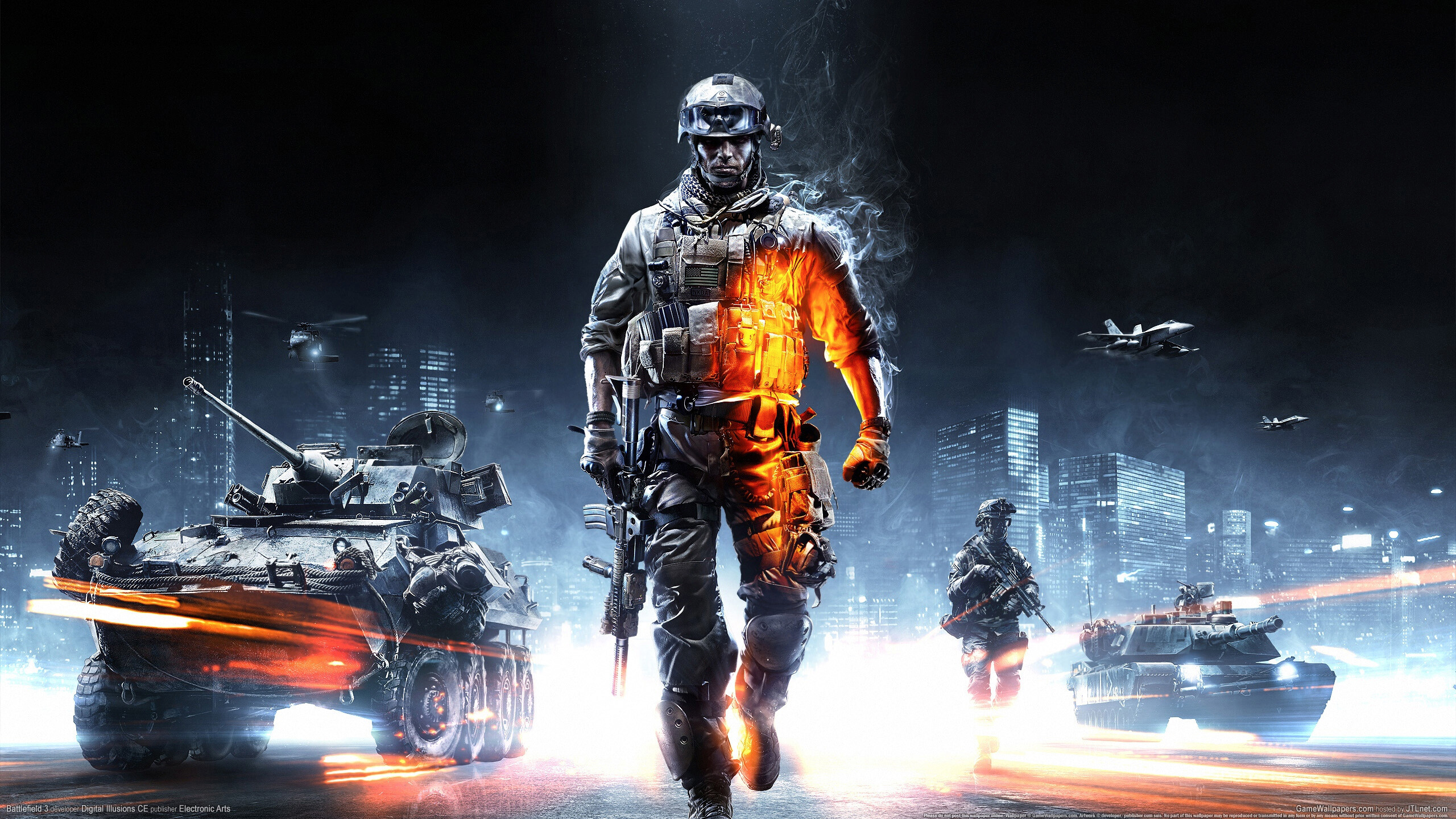 Battlefield 3: A first-person shooter in which players assume the role of a U.S. Marine soldier who is on trial for treason. 2560x1440 HD Background.