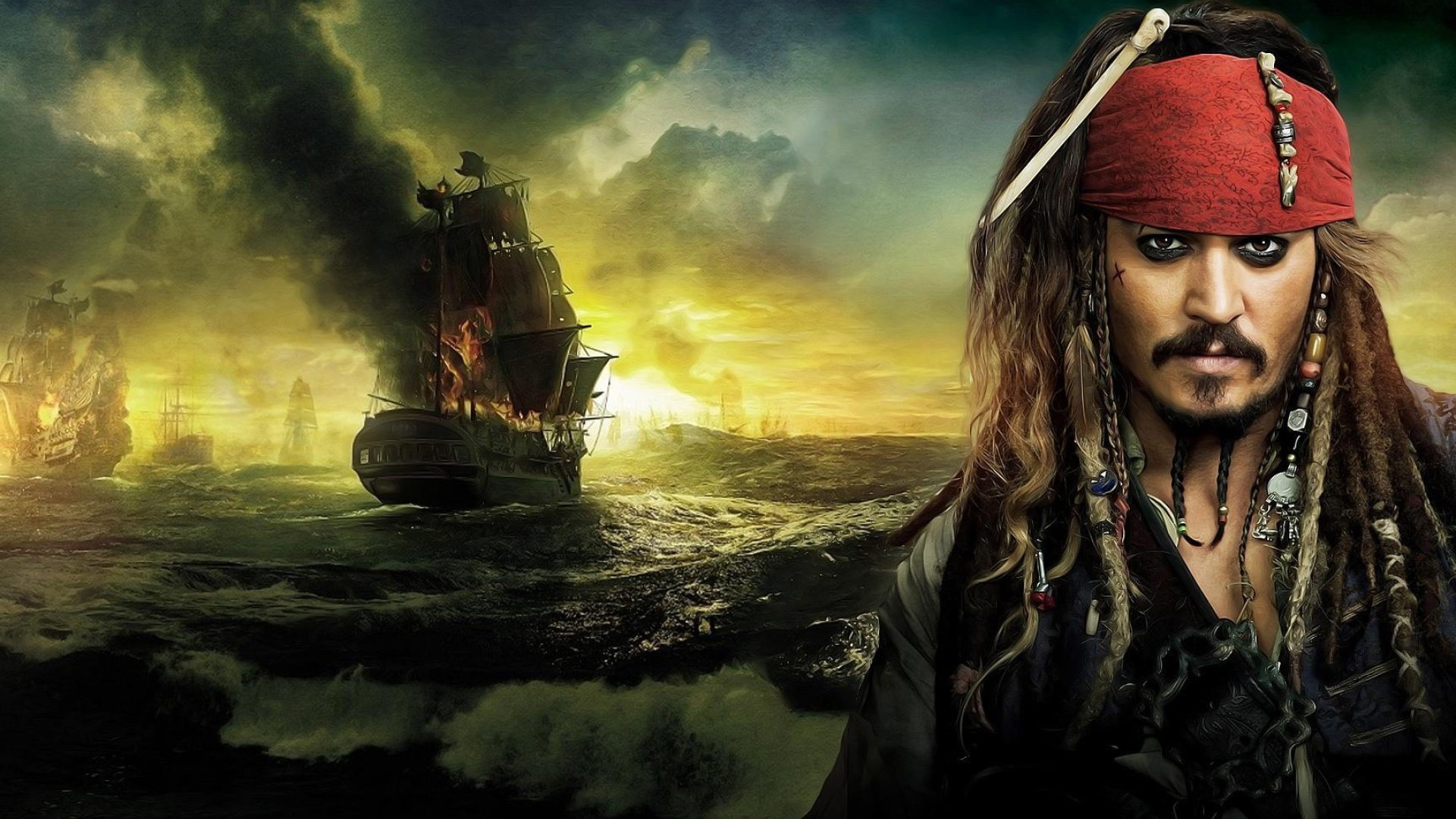 Pirates of the Caribbean: The character was created by screenwriters Ted Elliott and Terry Rossio and is portrayed by Johnny Depp. 1920x1080 Full HD Wallpaper.