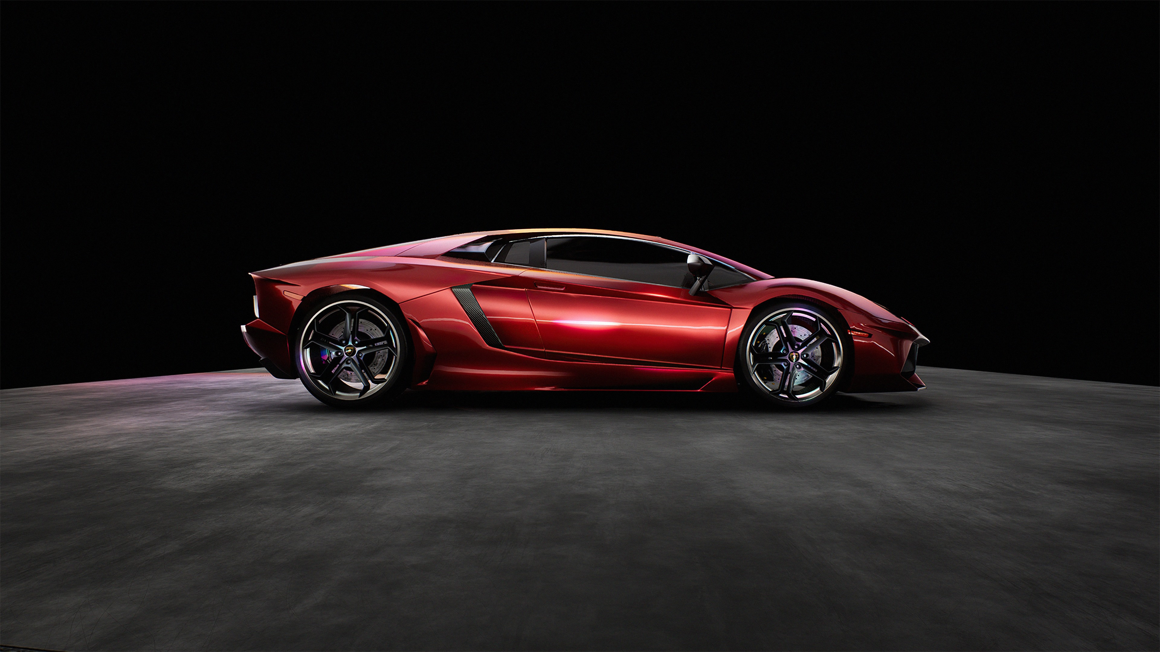 Lamborghini Aventador, Side view marvel, Red supercars in motion, Black background, 3840x2160 4K Desktop