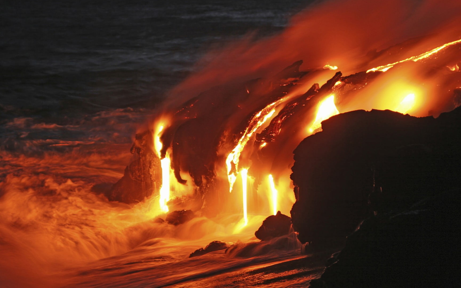 Red hot volcano, Magma's intensity, Dramatic wallpaper, Fire's power, 1920x1200 HD Desktop