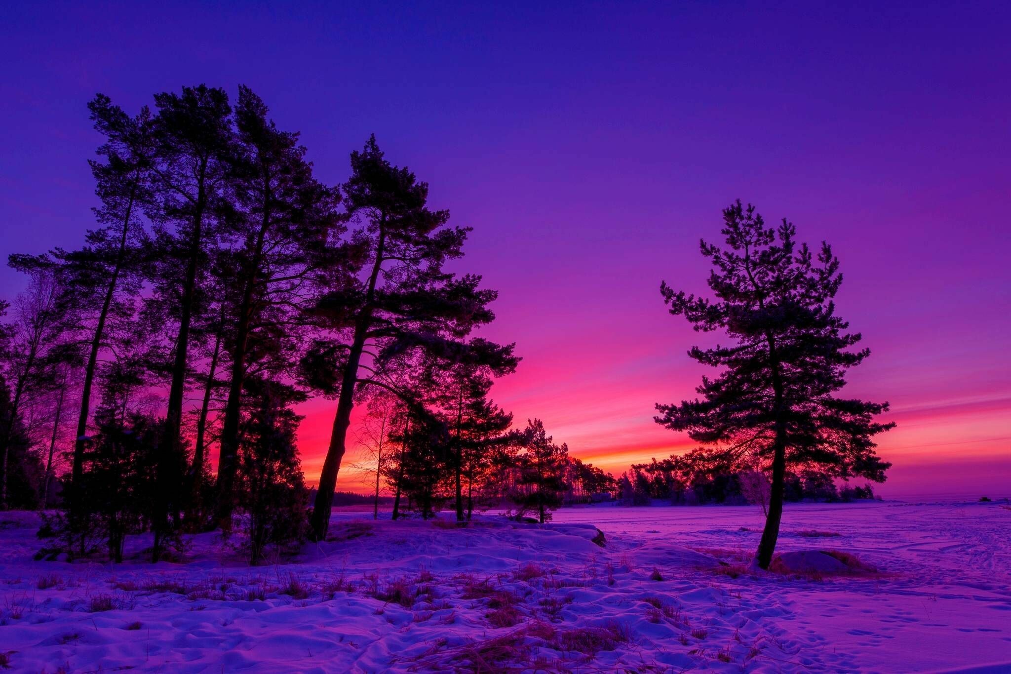 Sunset: Winter evening, The time when the sun goes below the horizon in the evening. 2050x1370 HD Wallpaper.