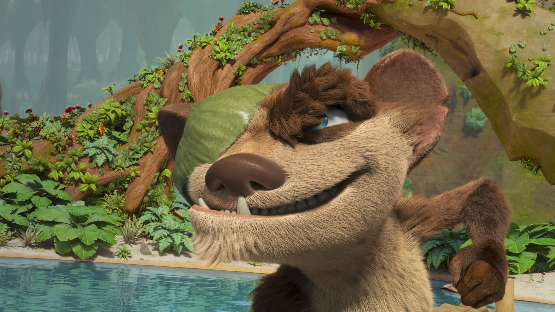 Ice Age: Adventures of Buck Wild: Buckminster, A one-eyed weasel and dinosaur hunter. 1920x1080 Full HD Background.