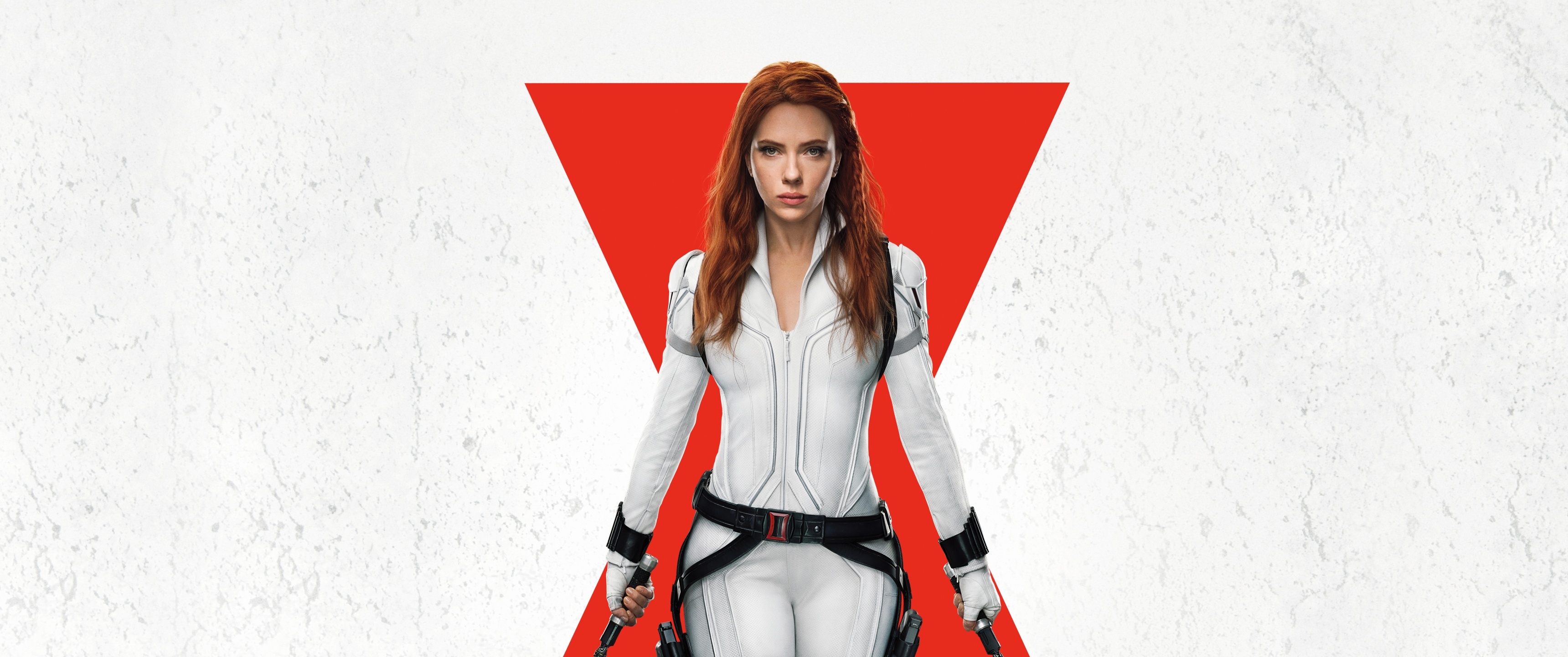 Scarlett Johansson, Black Widow, White background, Movies, 3440x1440 Dual Screen Desktop