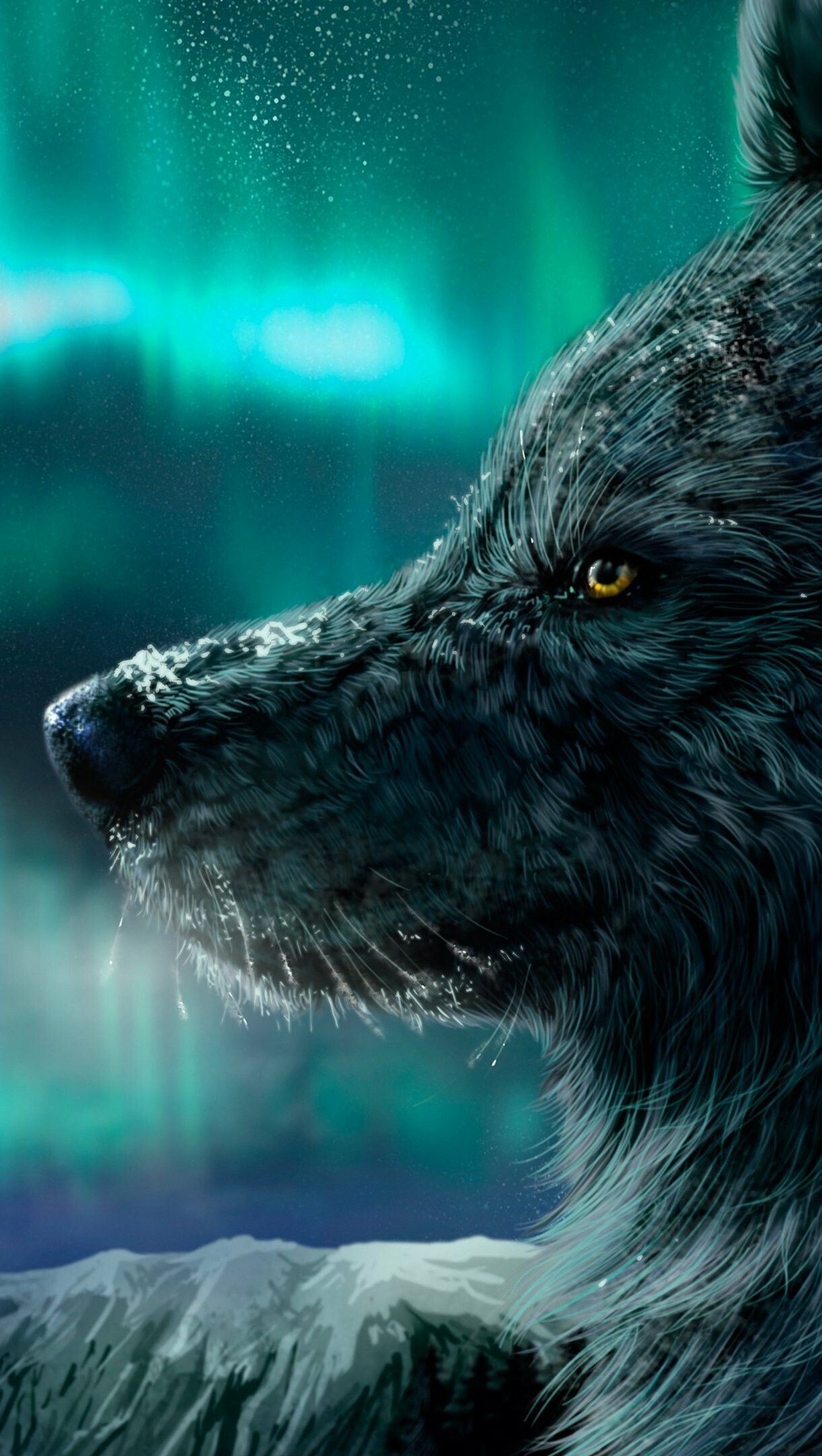 Wolf: Northern lights, Wild doglike carnivore. 1220x2160 HD Background.